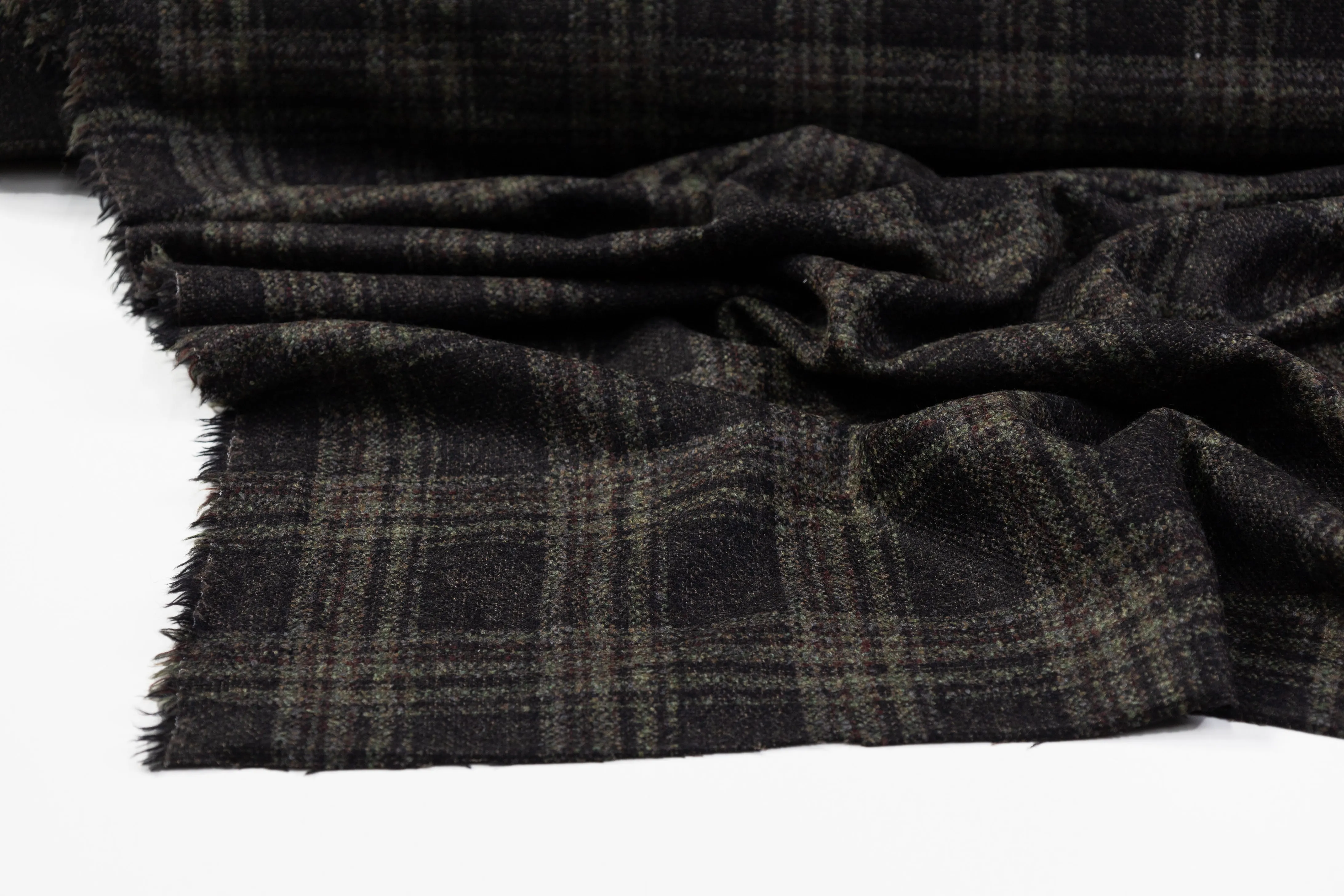 Checked Italian Wool Tweed - Green / Black / Burgundy / Brown