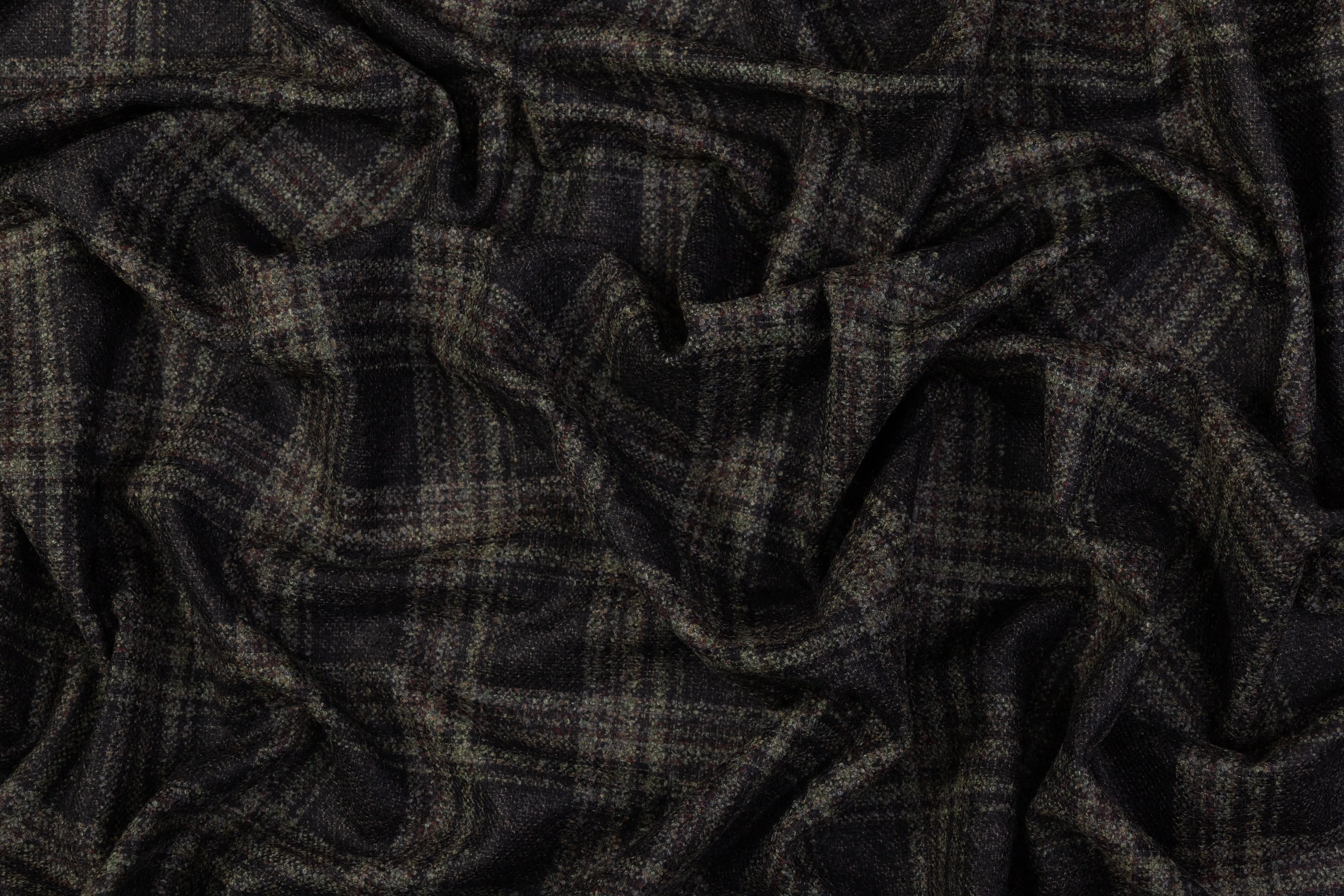 Checked Italian Wool Tweed - Green / Black / Burgundy / Brown