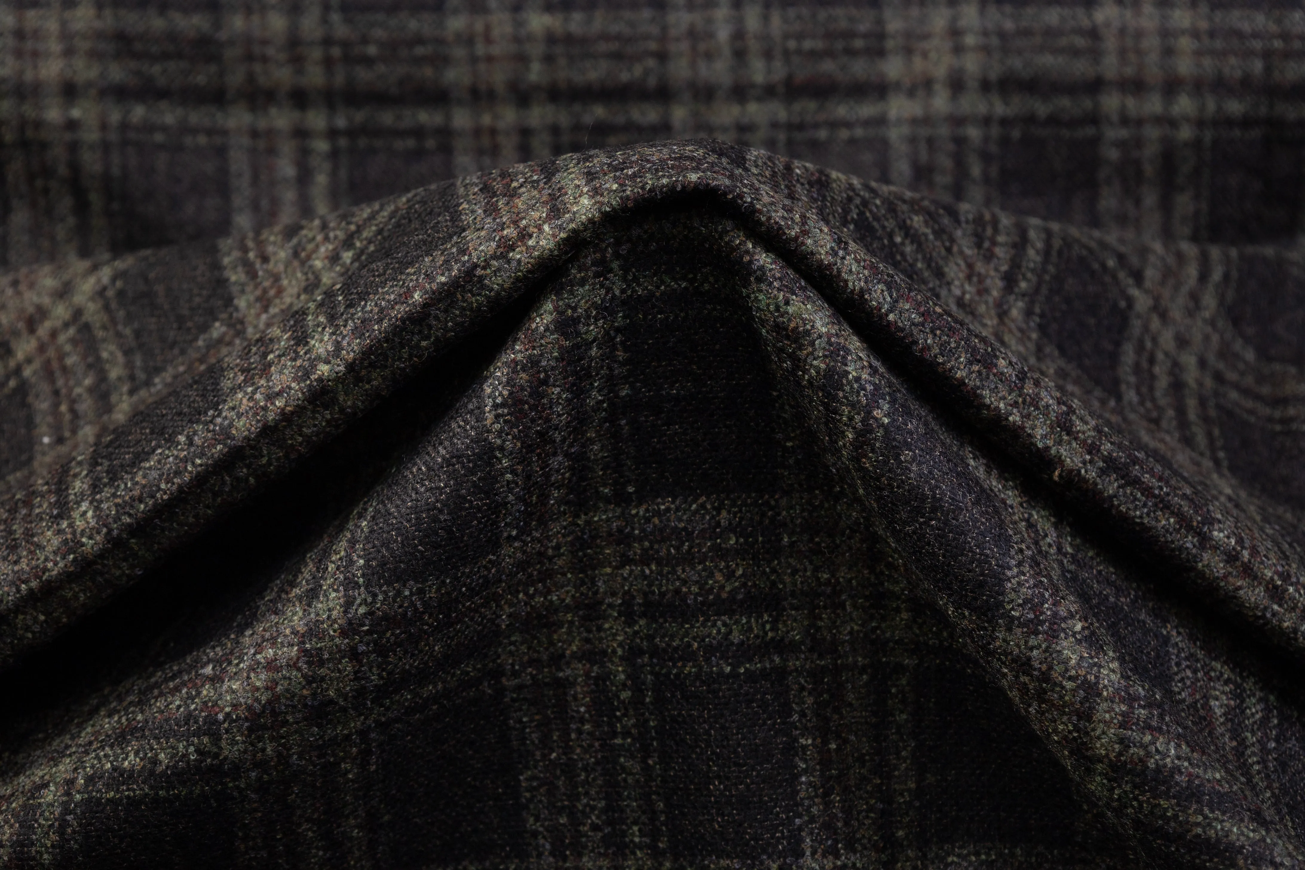 Checked Italian Wool Tweed - Green / Black / Burgundy / Brown