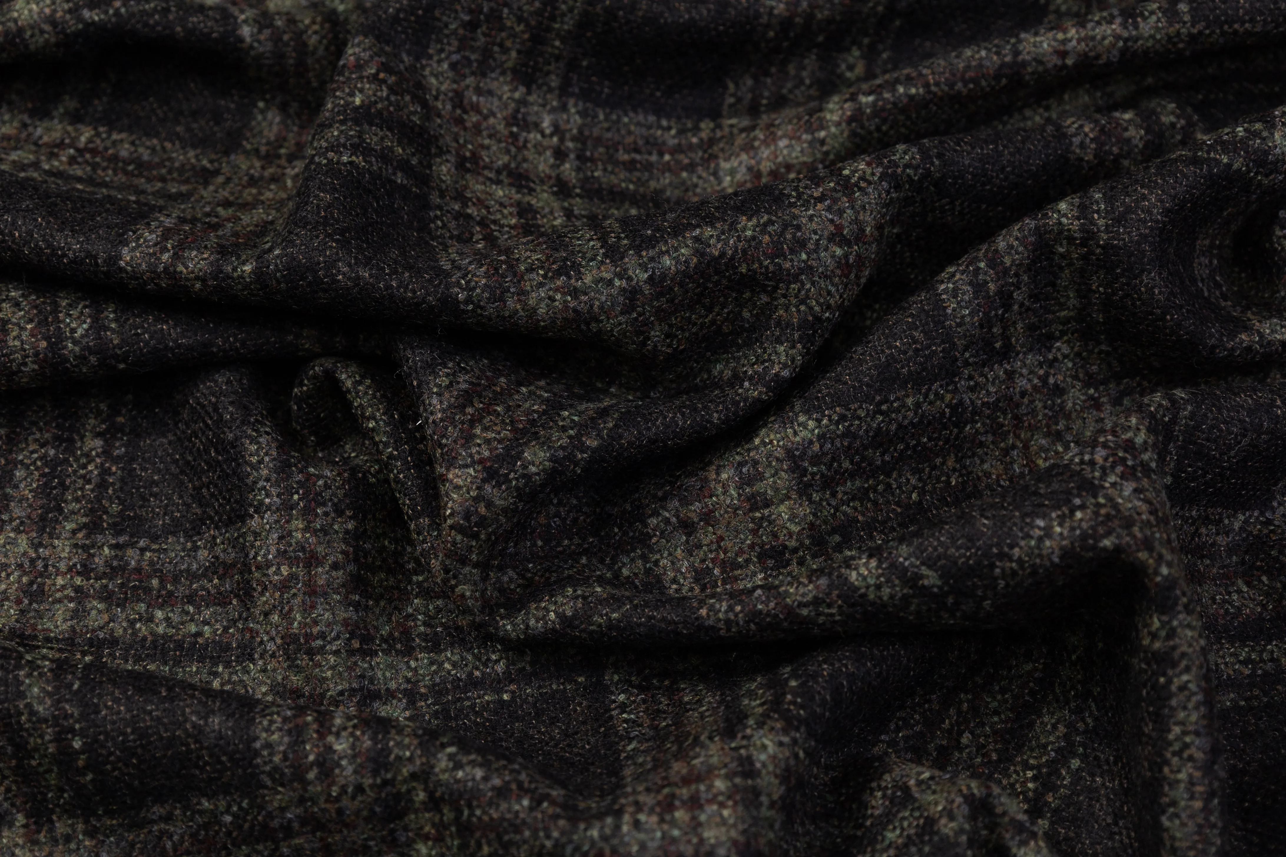 Checked Italian Wool Tweed - Green / Black / Burgundy / Brown