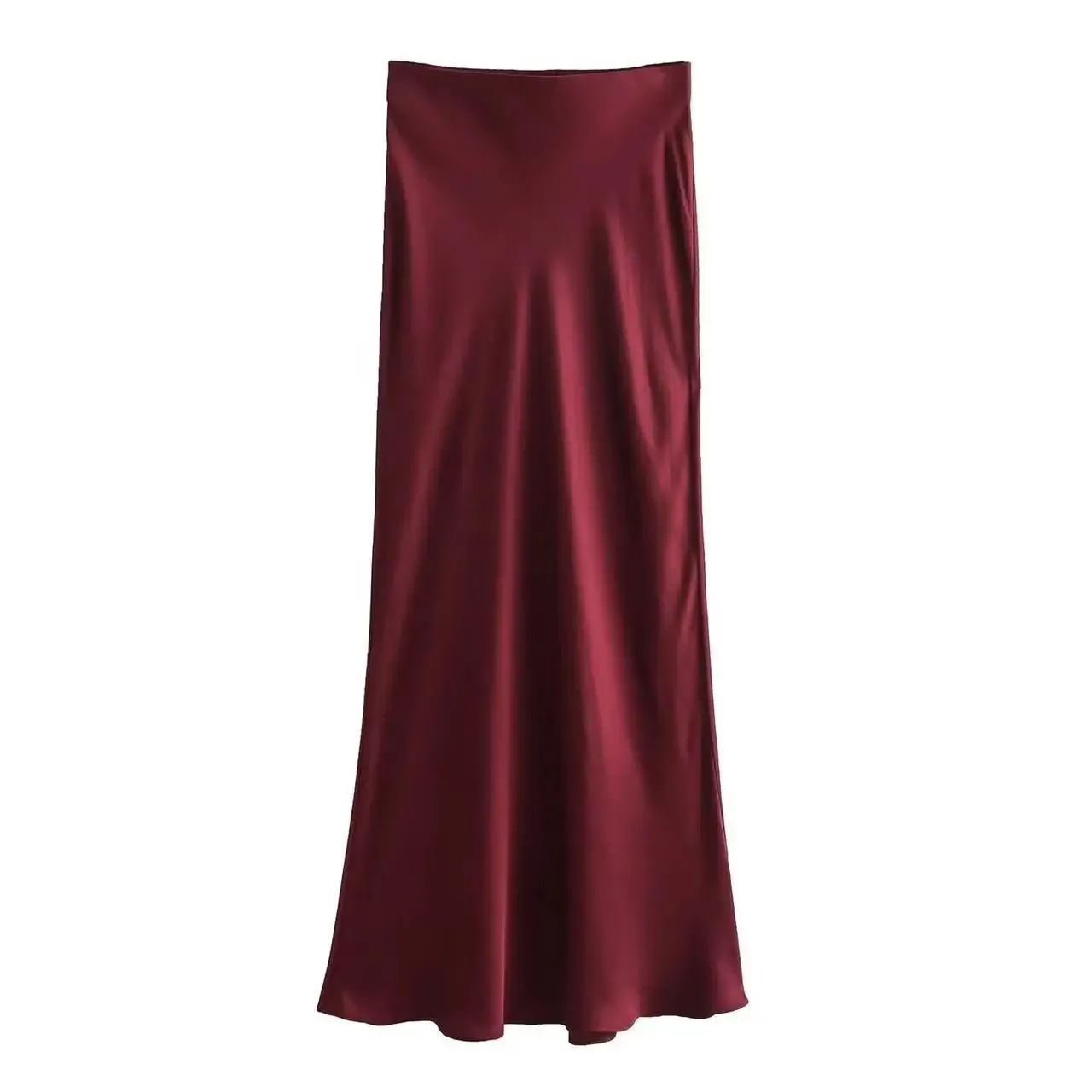 Chic Silk Texture Tight Elegant Solid Satin High Waist Slim Midi Skirt