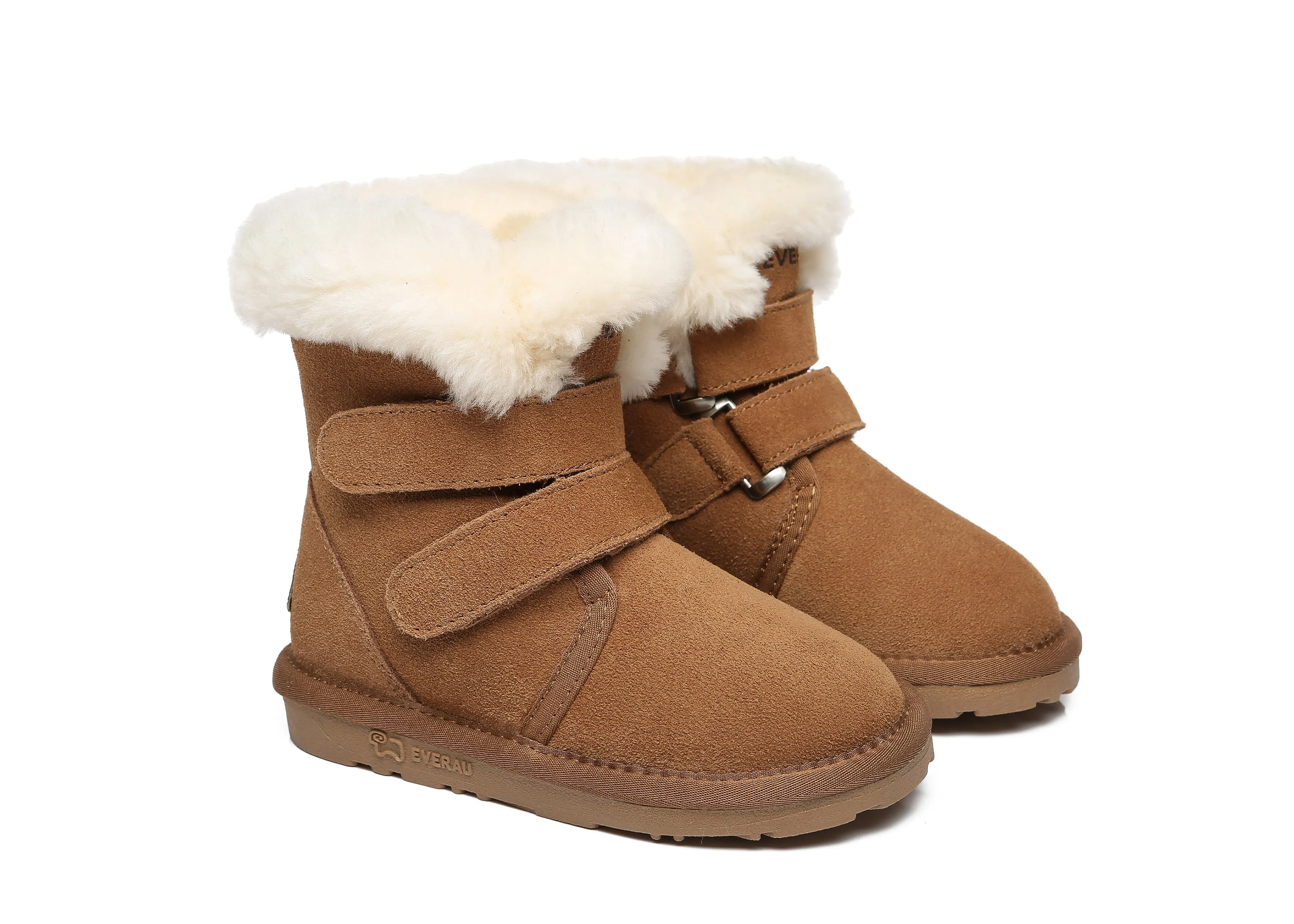 Double Hook And Loop Strap Sheepskin Boots Kids Nordic