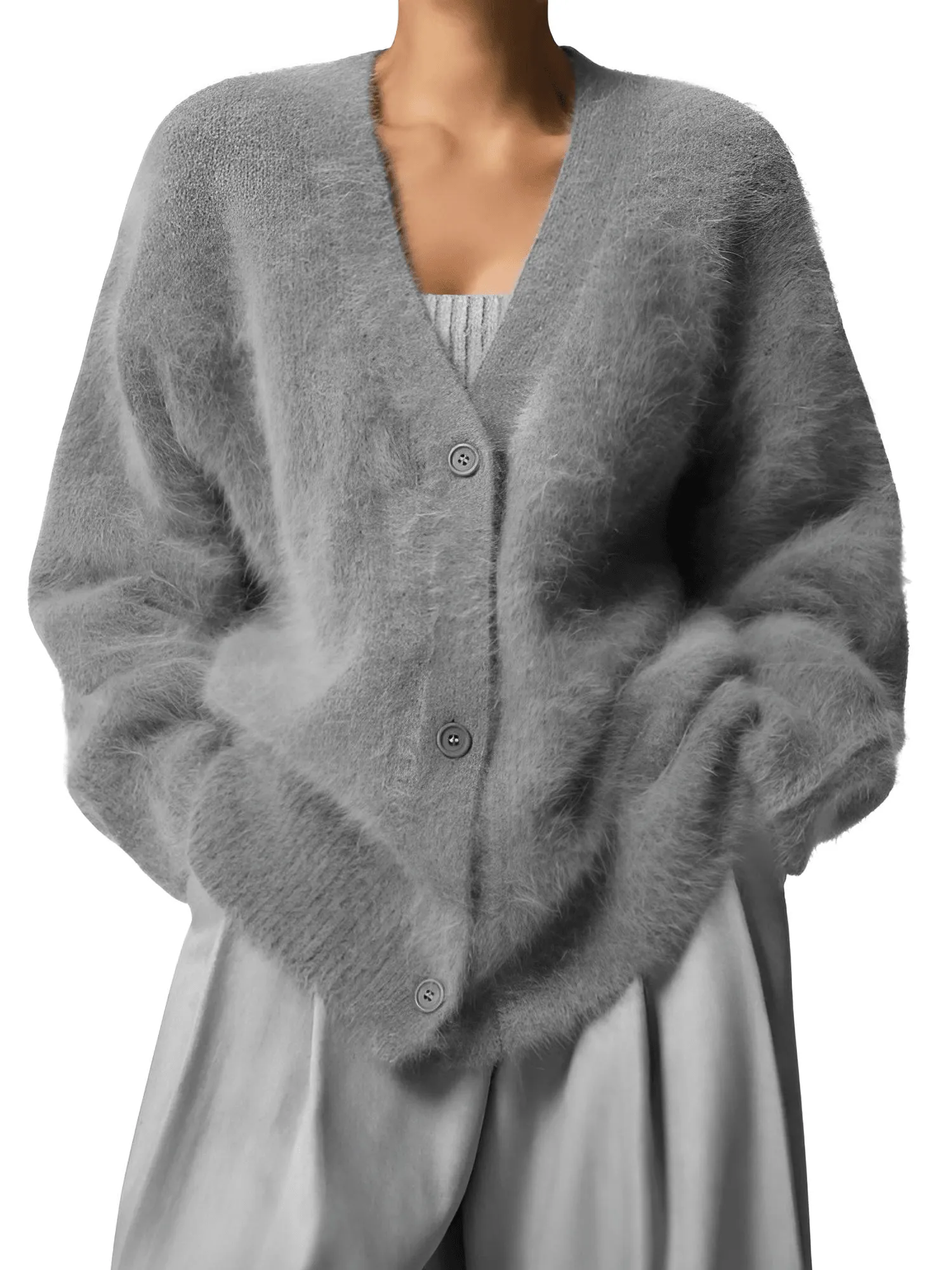 Elegant V-Neck Long Sleeve Sweater Single Breasted Women's Cardigan Soft