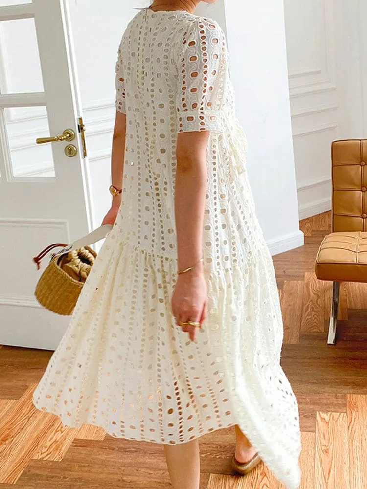 Embroidered Dress, Apricot