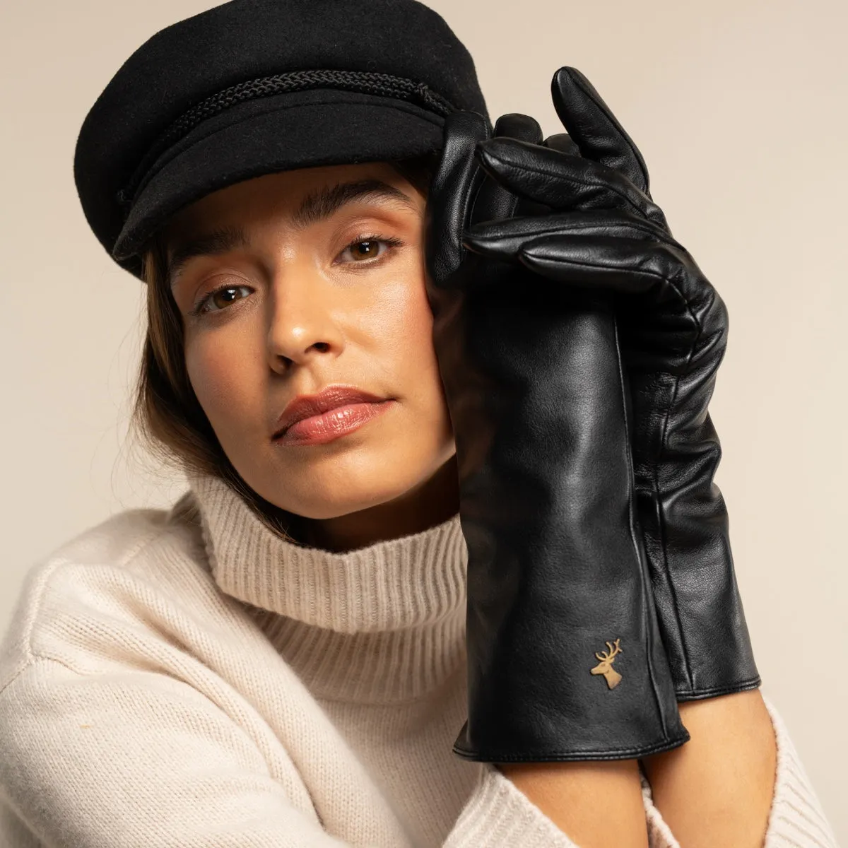 Emma - extra-long sheepskin leather gloves with wool/cashmere lining & touchscreen feature