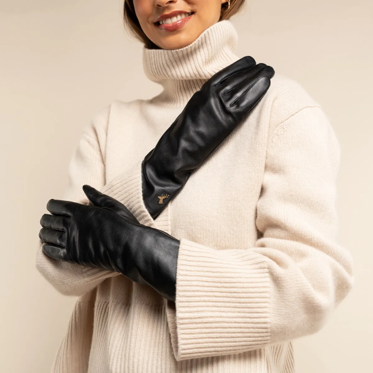 Emma - extra-long sheepskin leather gloves with wool/cashmere lining & touchscreen feature