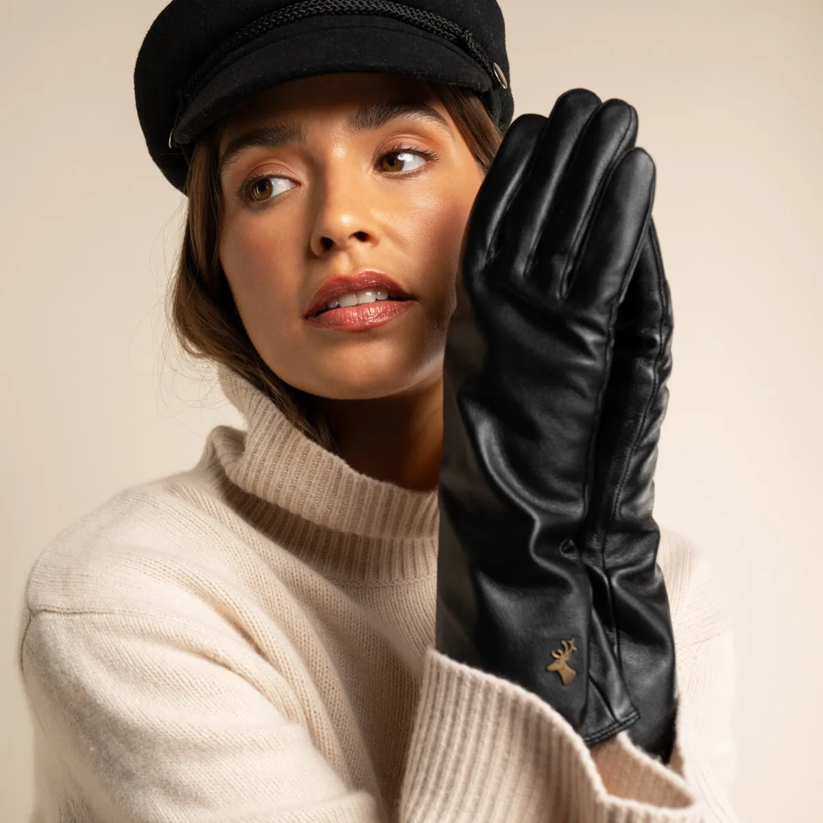 Emma - extra-long sheepskin leather gloves with wool/cashmere lining & touchscreen feature