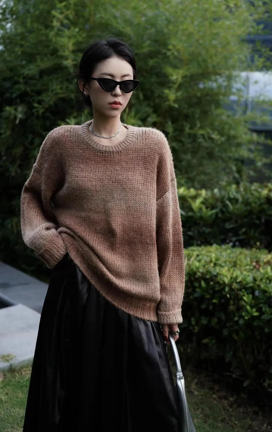 Fashionkova sweater Lazy Retro Dyed Yarn Gradient Color Sweater Meinuo Wool Knitted Loose Pullover Coat for Women Autumn and Winter