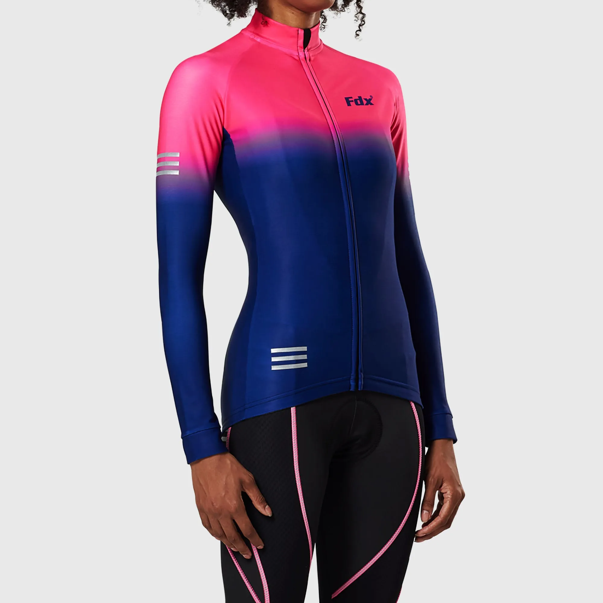 Fdx Duo Women's & Girl's Pink / Blue Thermal Roubaix Long Sleeve Cycling Jersey