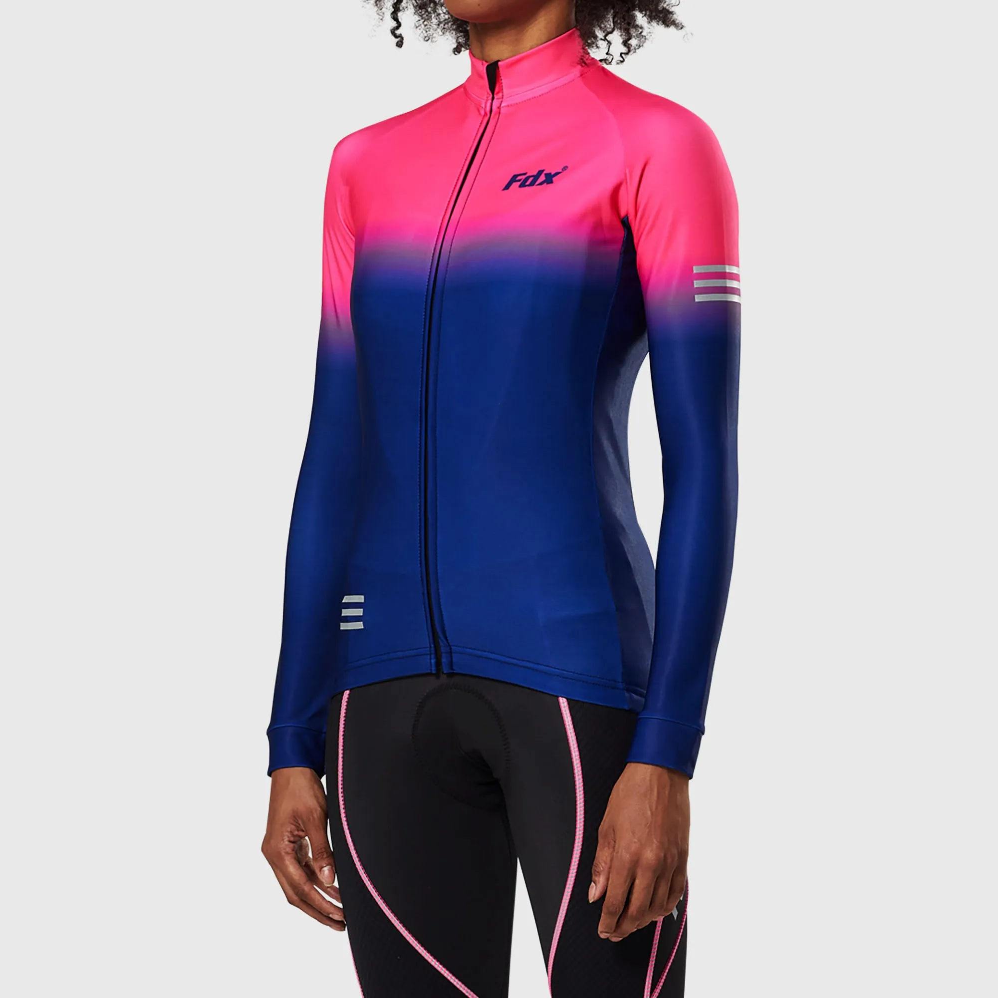 Fdx Duo Women's & Girl's Pink / Blue Thermal Roubaix Long Sleeve Cycling Jersey