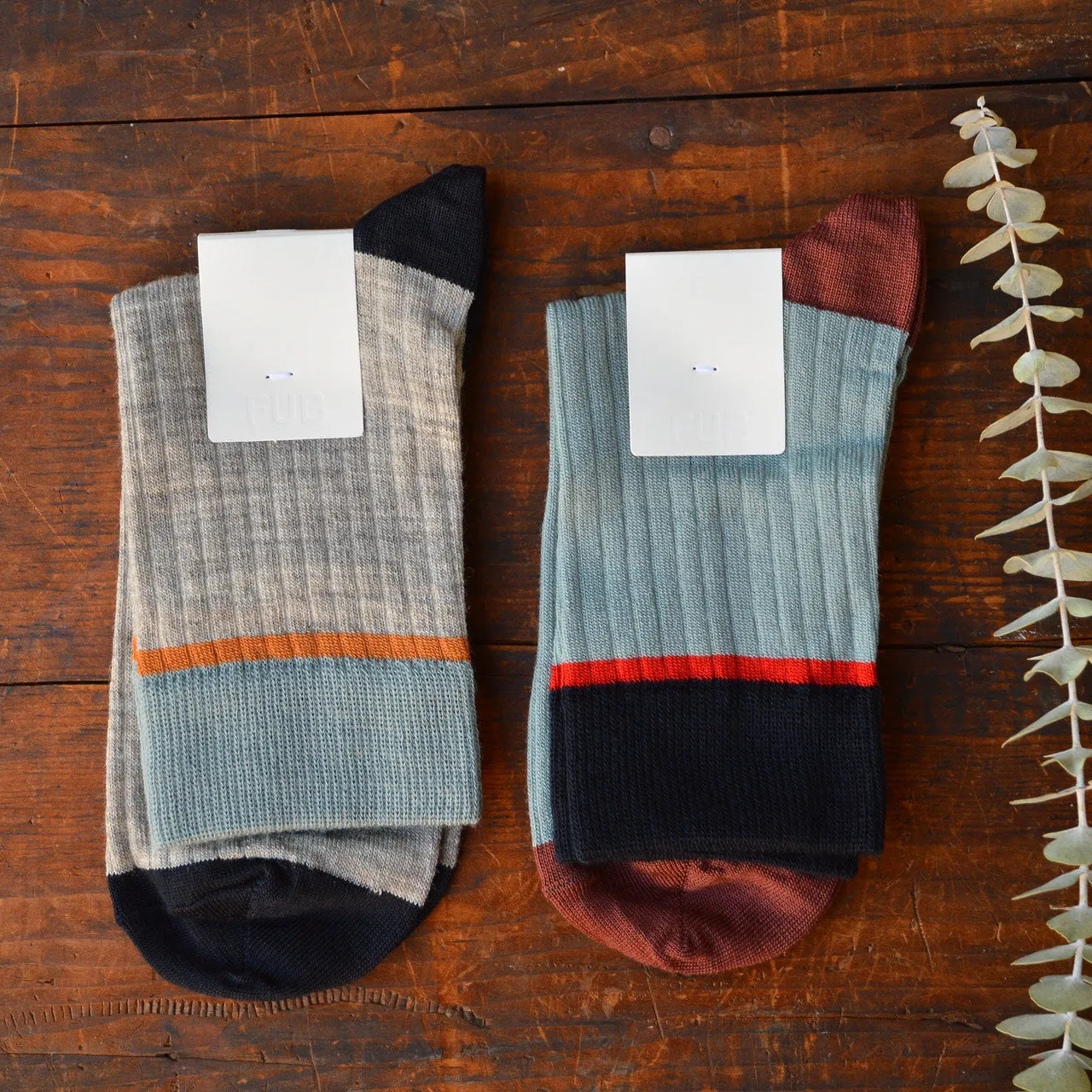 FUB Merino Wool Socks - Fine Colourblock Knit (Adults)