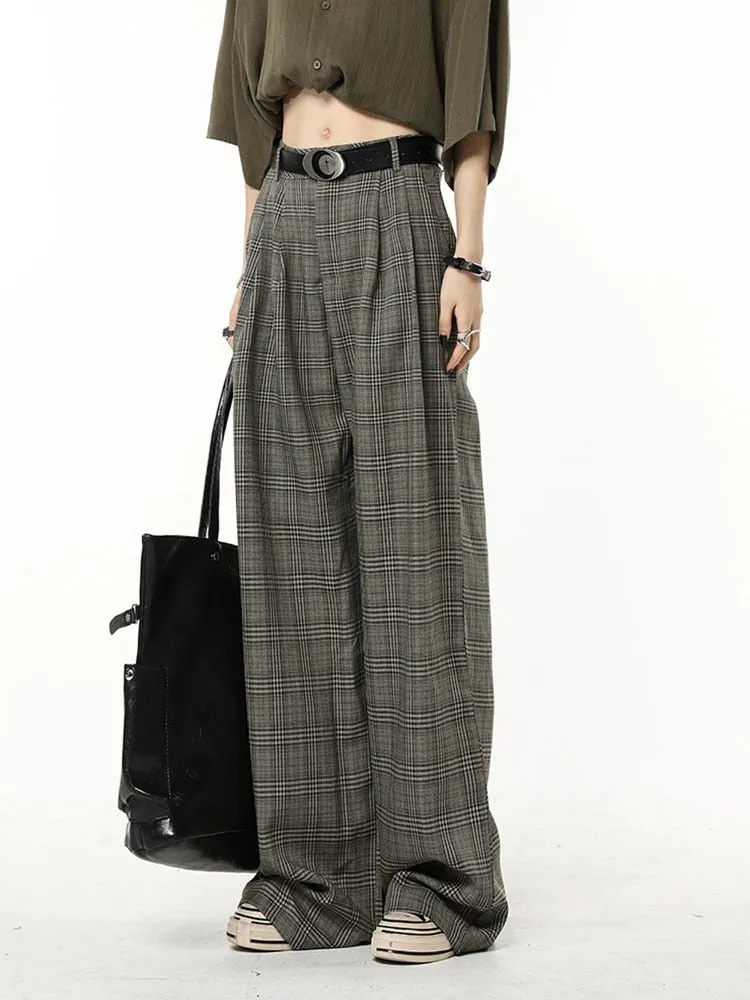 Getadme Classic Retro Plaid Design Harajuku Straight Women Long Trousers Loose Wide Leg Pants Baggy Korean Fashion Y2k Streetwear