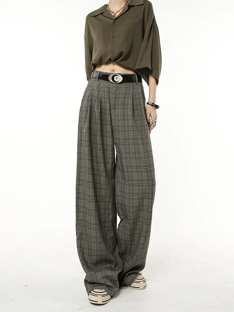 Getadme Classic Retro Plaid Design Harajuku Straight Women Long Trousers Loose Wide Leg Pants Baggy Korean Fashion Y2k Streetwear