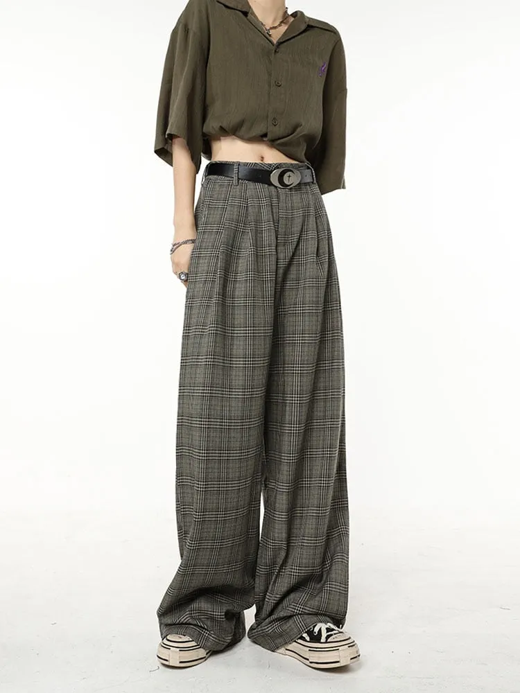 Getadme Classic Retro Plaid Design Harajuku Straight Women Long Trousers Loose Wide Leg Pants Baggy Korean Fashion Y2k Streetwear