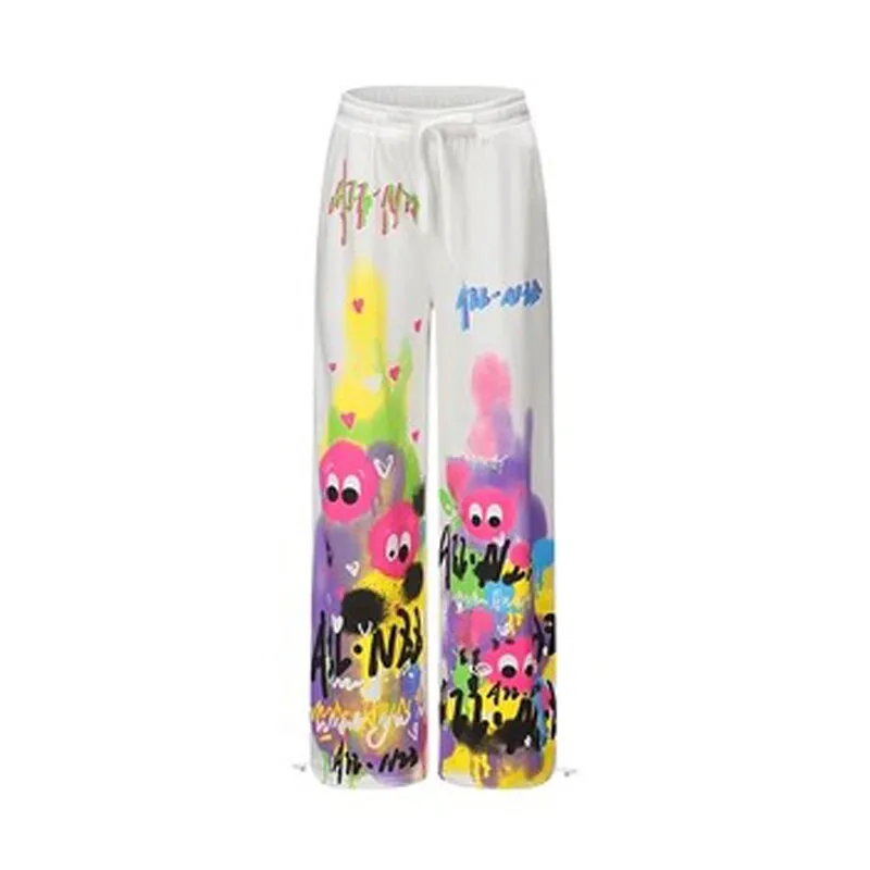 Getadme Japanese Y2K Graffiti Sweatpants Women Harajuku Kawaii Cute Pink Sports Pants Oversized Subculture Egirl Wide Trousers