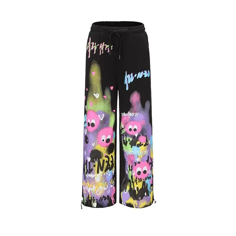 Getadme Japanese Y2K Graffiti Sweatpants Women Harajuku Kawaii Cute Pink Sports Pants Oversized Subculture Egirl Wide Trousers