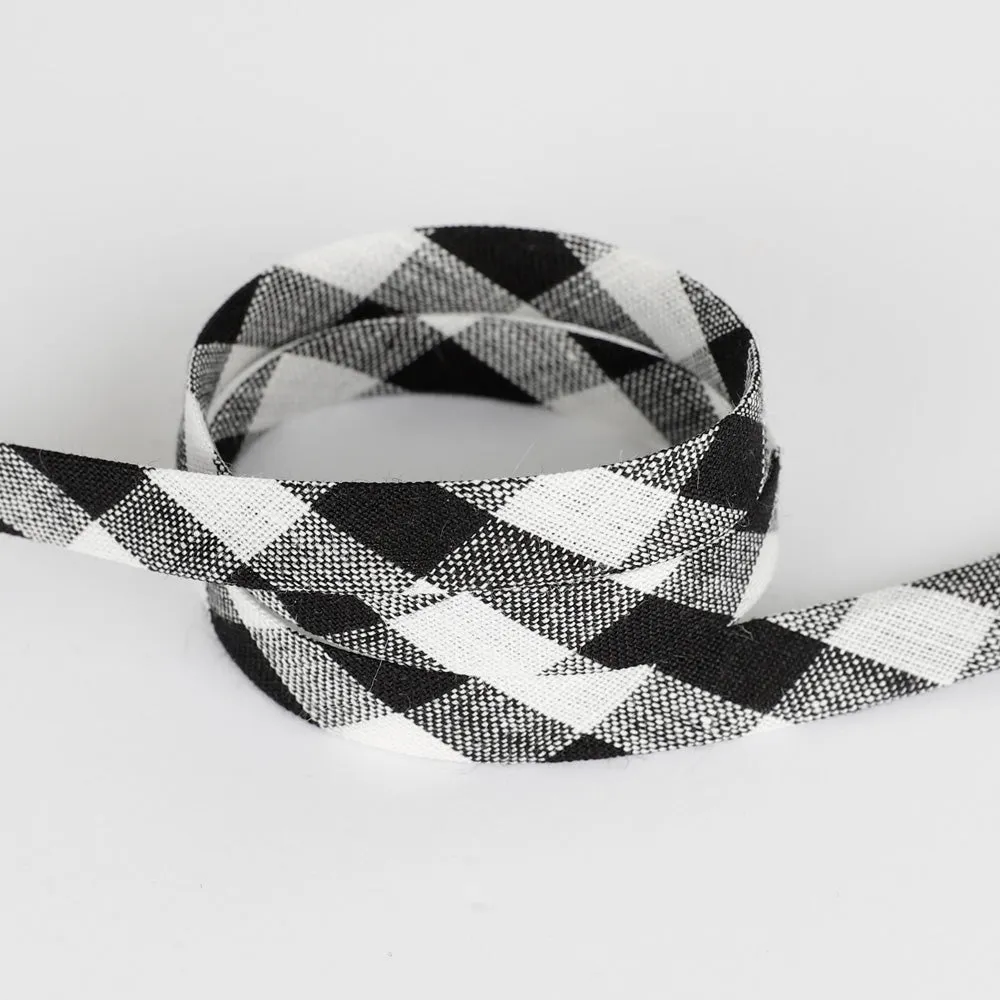 Gingham Linen Bias Binding - Black