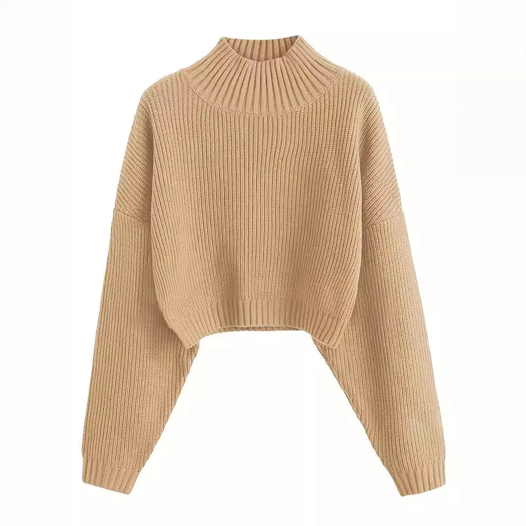 Girlary-shop fall outfits women Retro Knitted Soft Glutinous Loose Undershirt Solid Color Half Turtleneck Pullover Gentle Style Women's Clothing