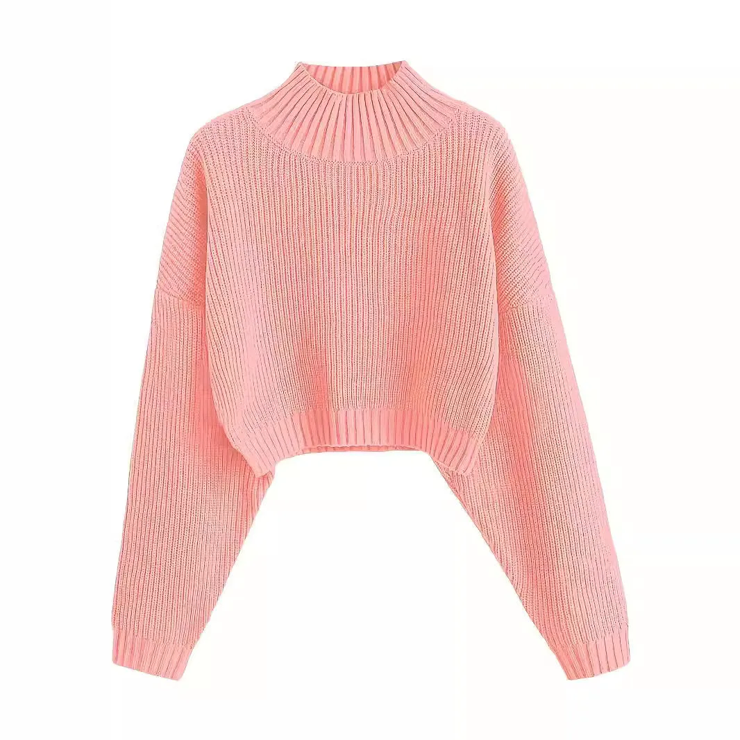 Girlary-shop fall outfits women Retro Knitted Soft Glutinous Loose Undershirt Solid Color Half Turtleneck Pullover Gentle Style Women's Clothing