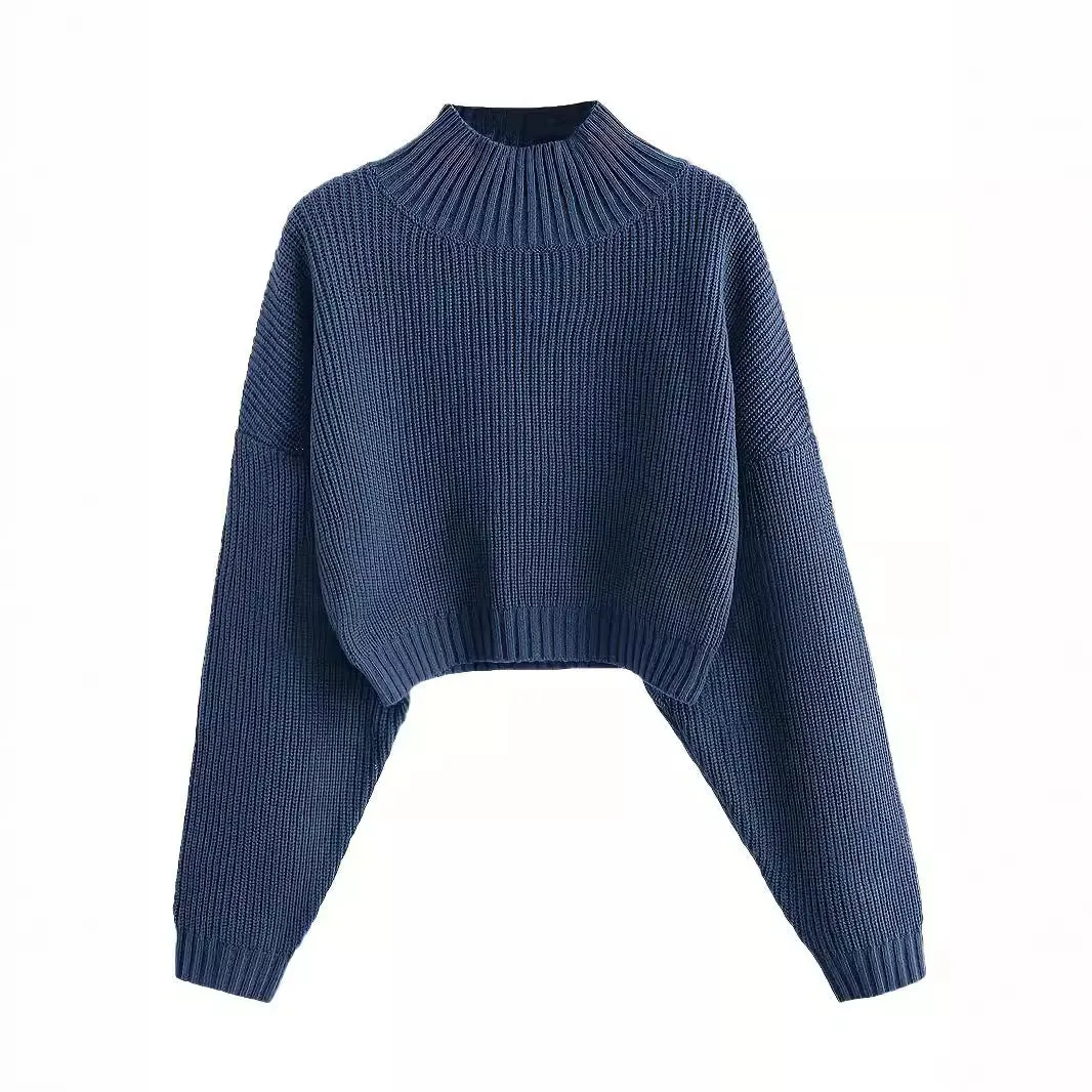 Girlary-shop fall outfits women Retro Knitted Soft Glutinous Loose Undershirt Solid Color Half Turtleneck Pullover Gentle Style Women's Clothing