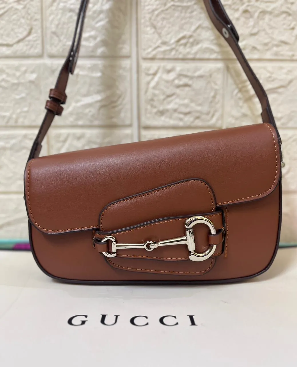 Gucci-Inspired Horsebit 1955 Monogrammed Small Shoulder Women Bag (Brown-B)