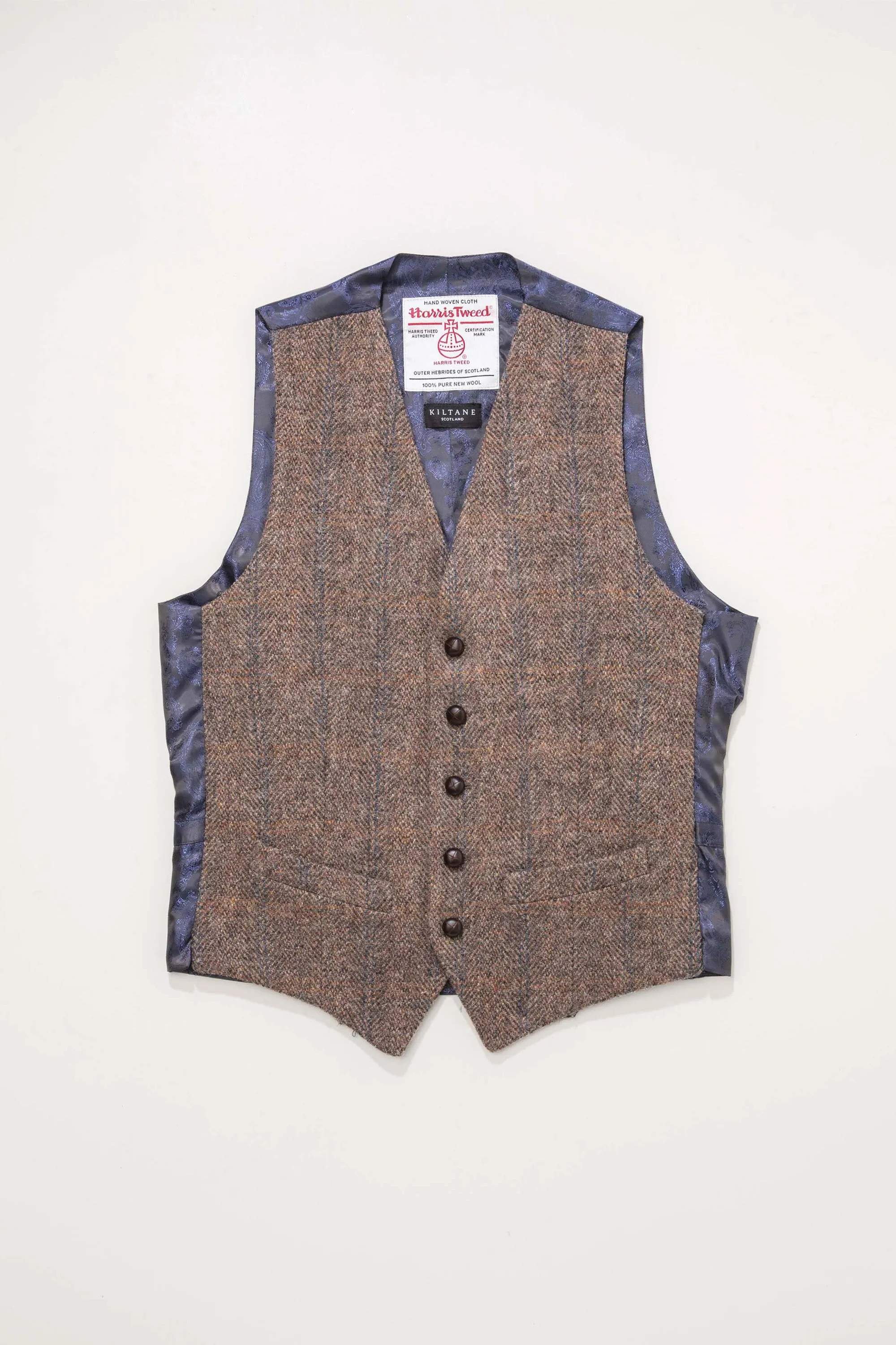 Harris Tweed Iain Waistcoat - Brown Blue Windowpane