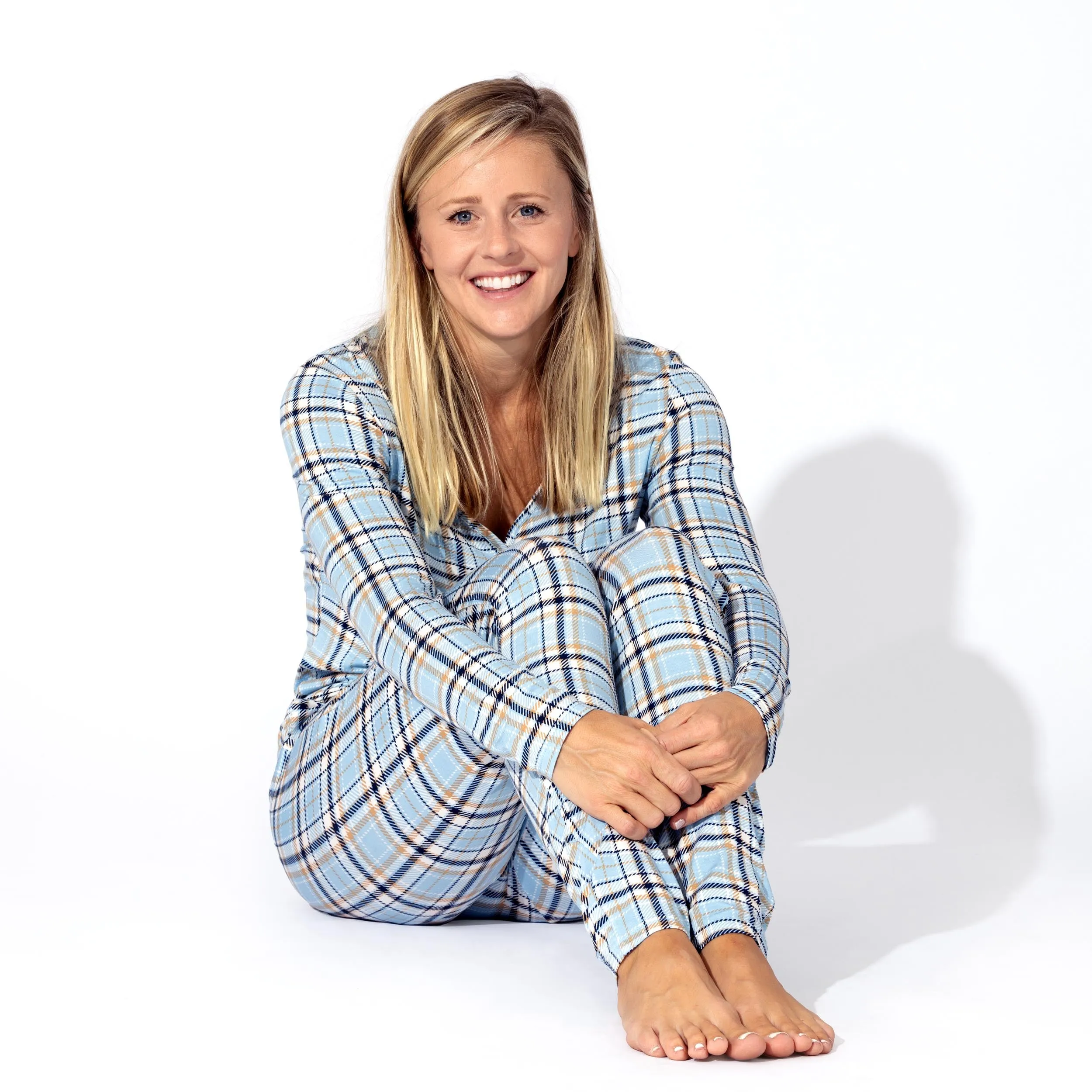 Holiday Plaid Blue Bamboo Women's Pajama Set