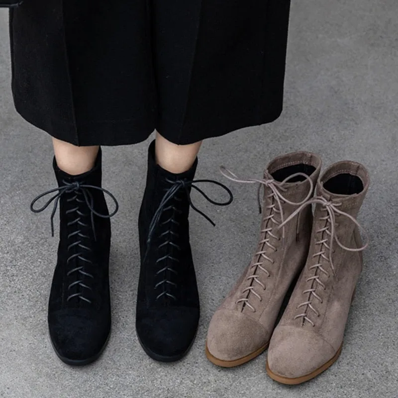 HOT women Ankle boots 22-26.5 cm length autumn and winter boots women Round toe Elastic cloth velvet mid-heel booties 2 colors