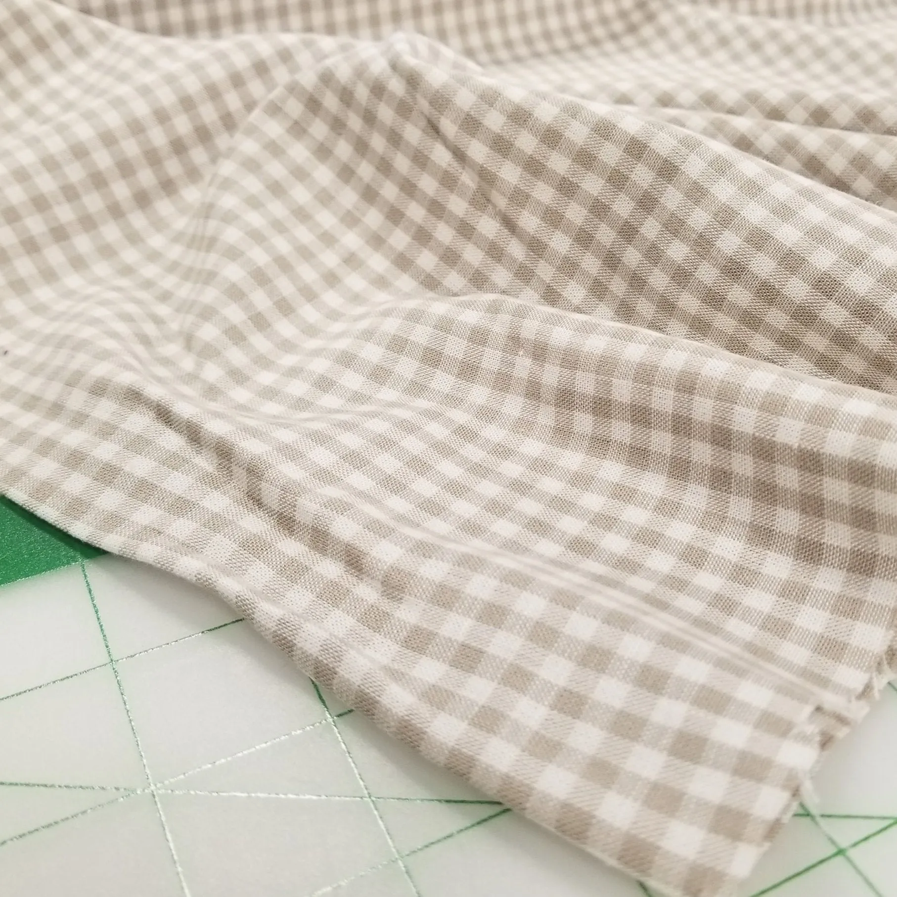 Italian Cotton Linen Gingham Checks Taupe and Ivory Woven-155GSM- by the yard