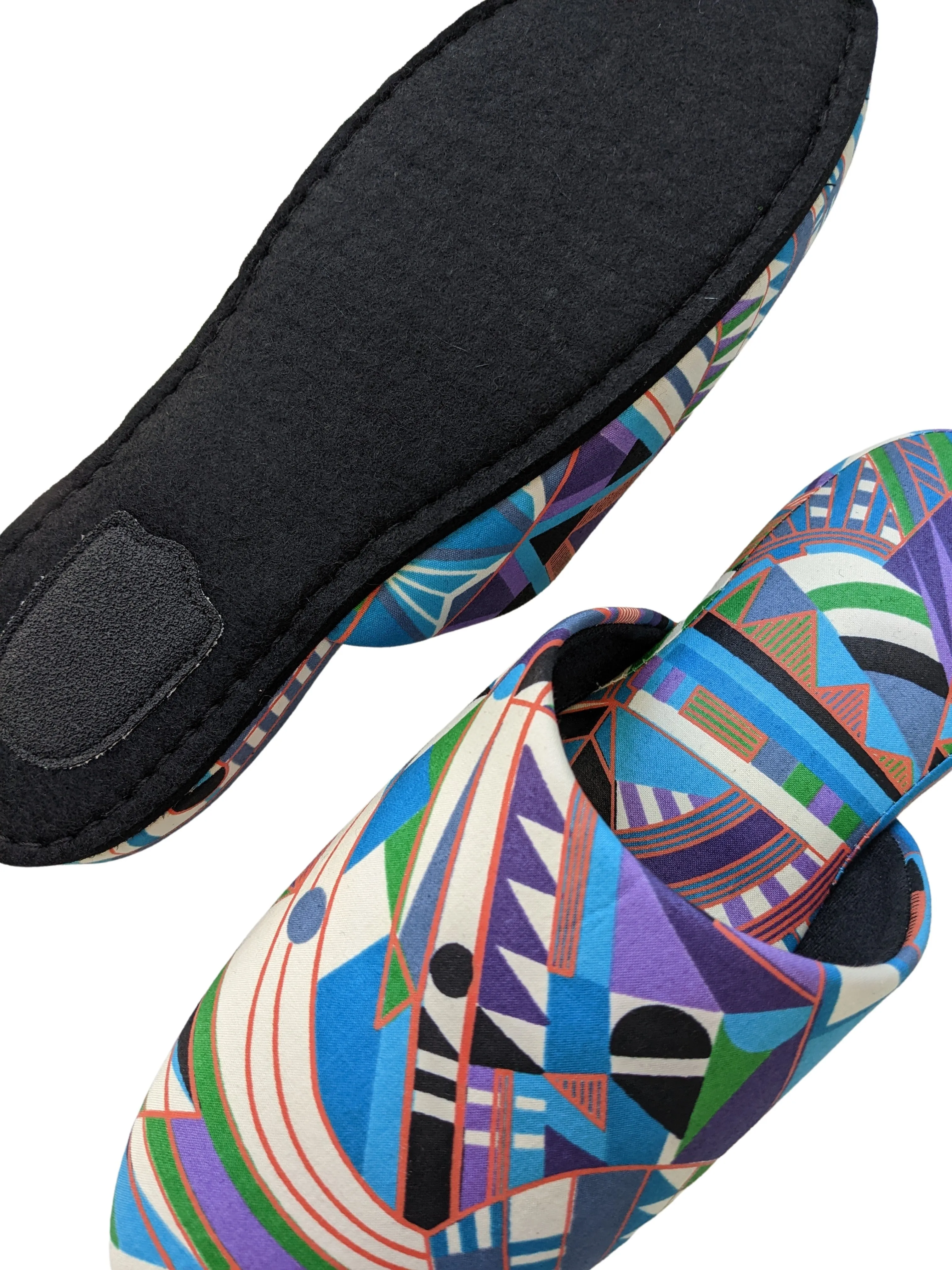 Large Batik Wax Special Printing Mix Slippers [Black wool felt soles] LF2210 [Size Large]