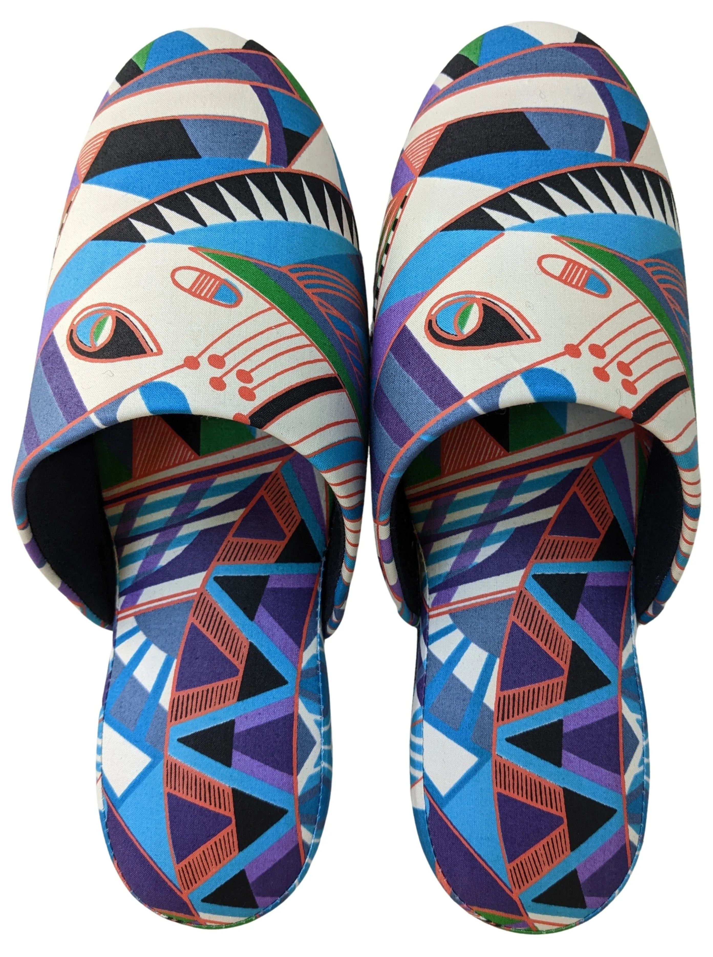 Large Batik Wax Special Printing Mix Slippers [Black wool felt soles] LF2210 [Size Large]