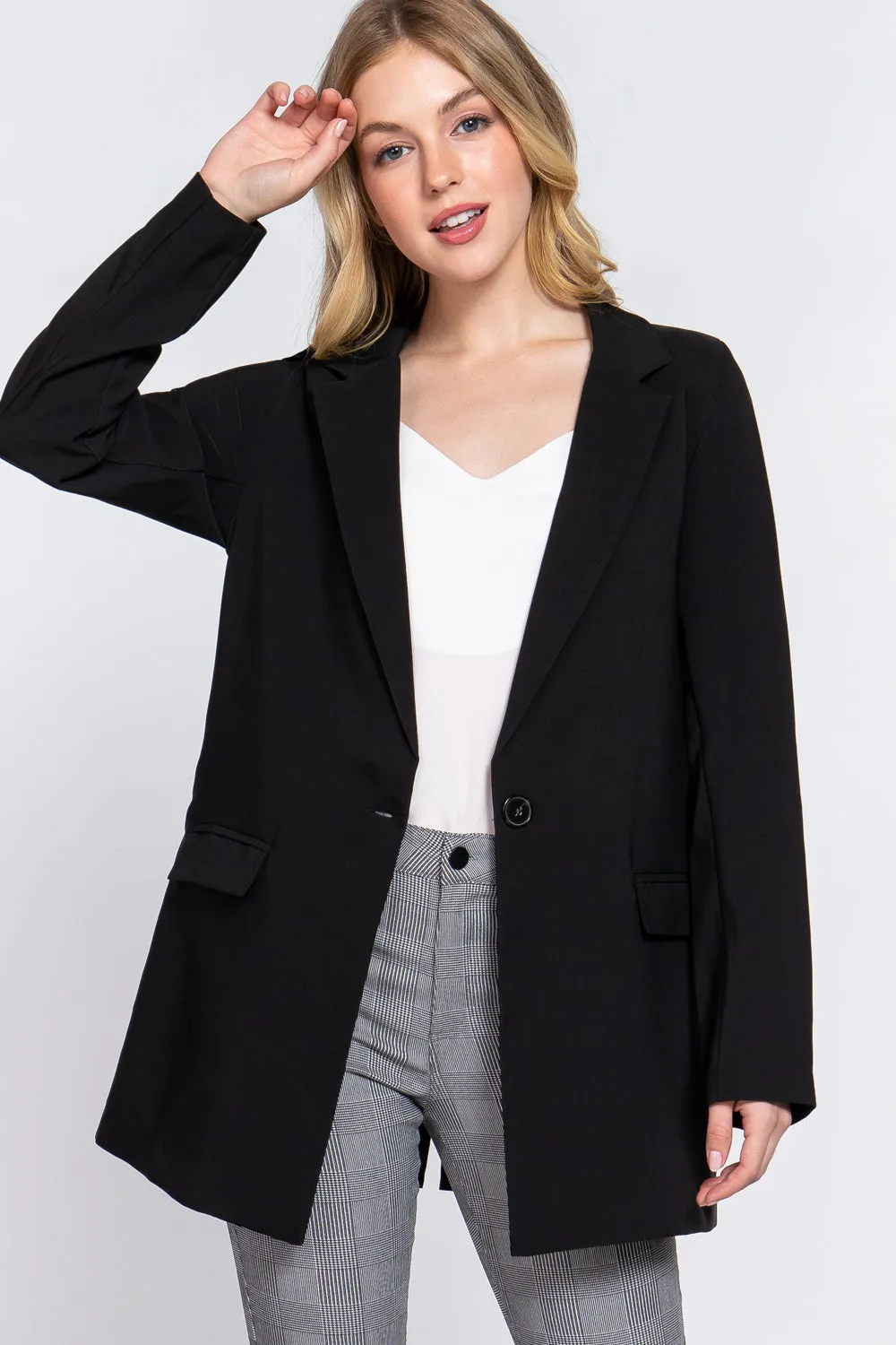 Long Sleeve Notched Single-breasted Tunic Blazer