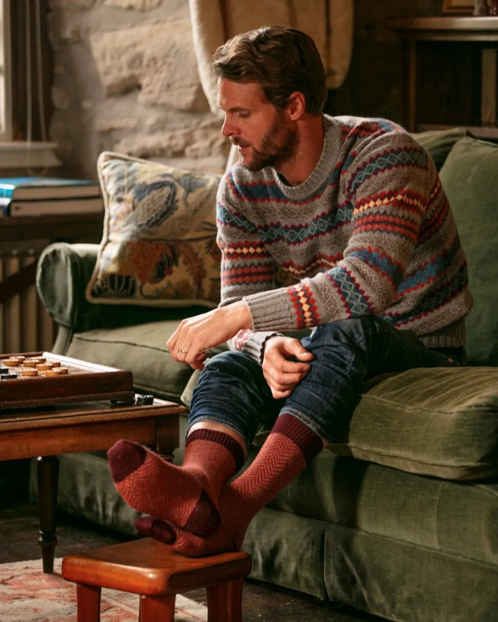 Men's Herringbone Socks - Mulberry