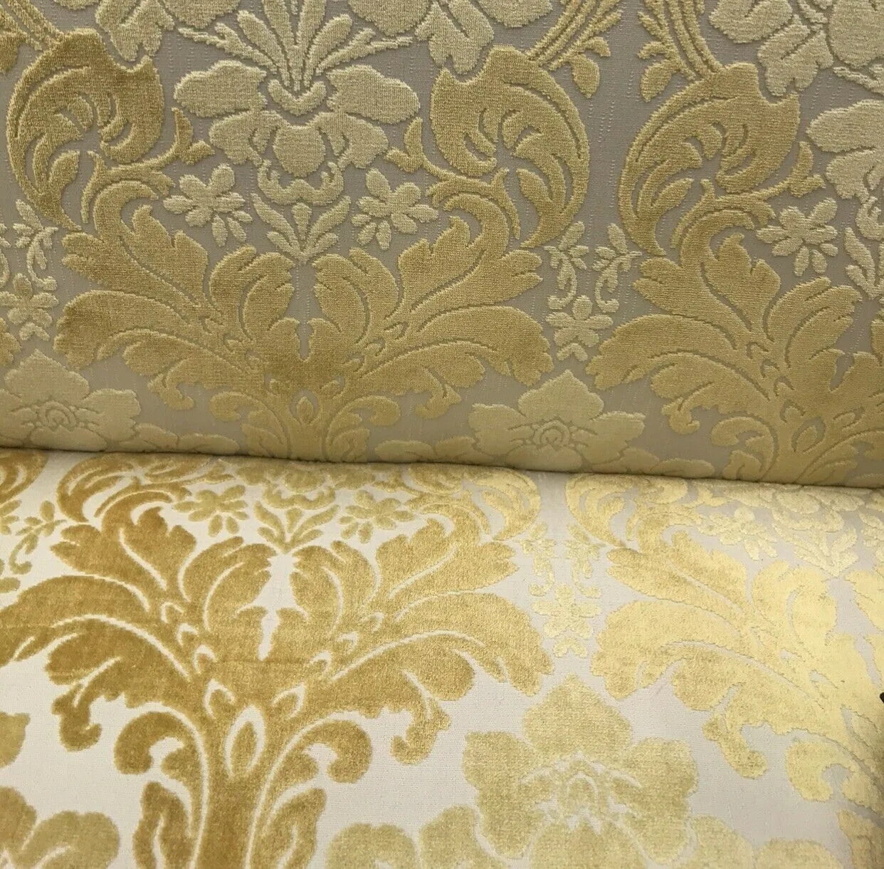 Miss Madeline Italian Burnout Floral Chenille Velvet Upholstery Fabric - Soft Yellow