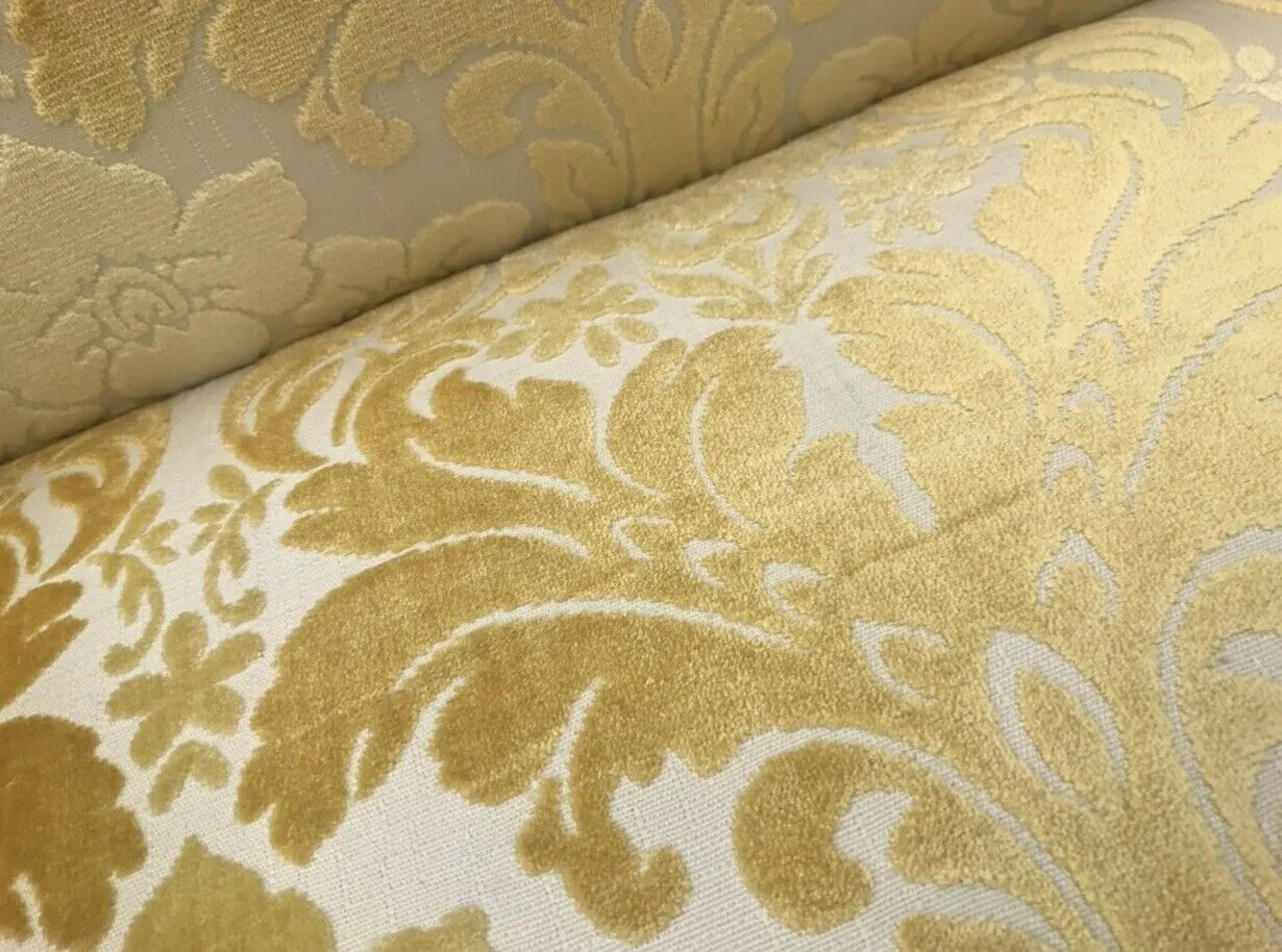 Miss Madeline Italian Burnout Floral Chenille Velvet Upholstery Fabric - Soft Yellow