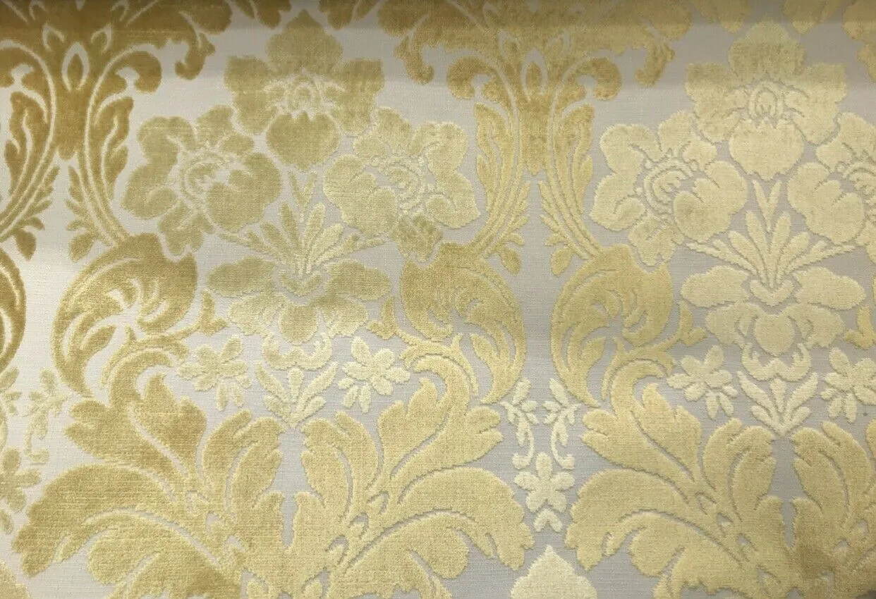 Miss Madeline Italian Burnout Floral Chenille Velvet Upholstery Fabric - Soft Yellow