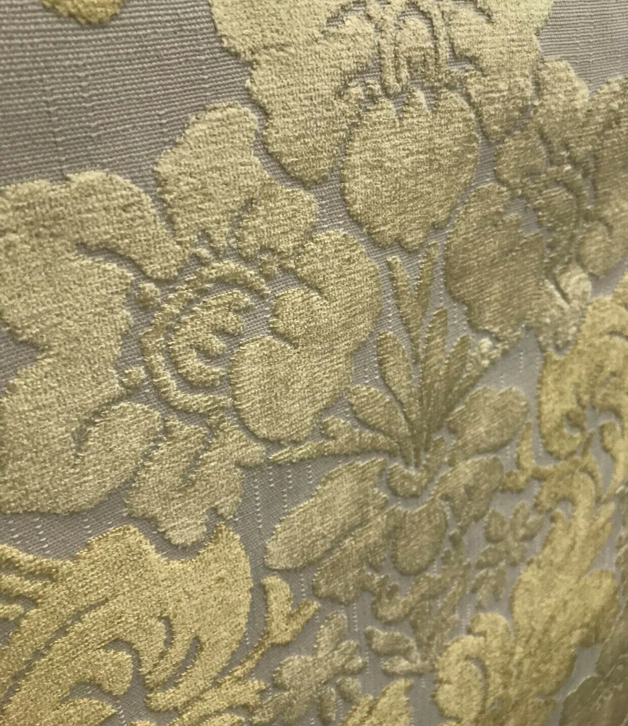 Miss Madeline Italian Burnout Floral Chenille Velvet Upholstery Fabric - Soft Yellow