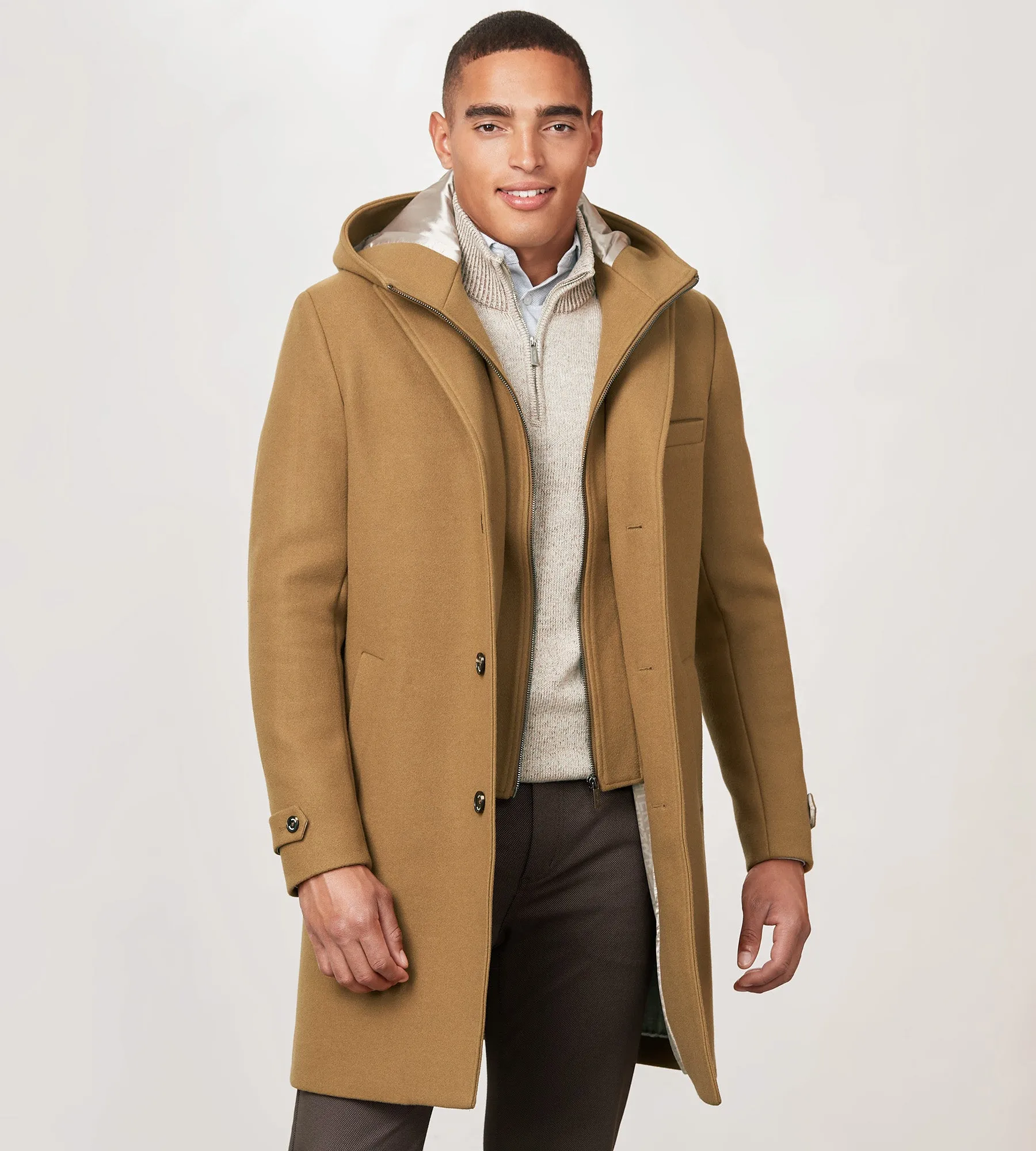 Modern Fit 4-Way Stretch Wool Coat with Removable Hood