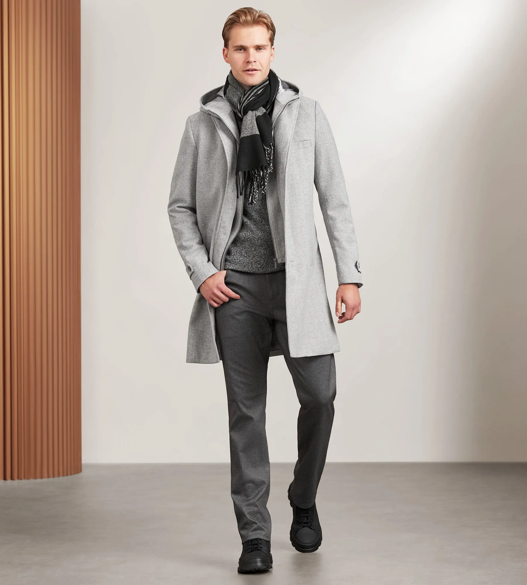 Modern Fit 4-Way Stretch Wool Coat with Removable Hood