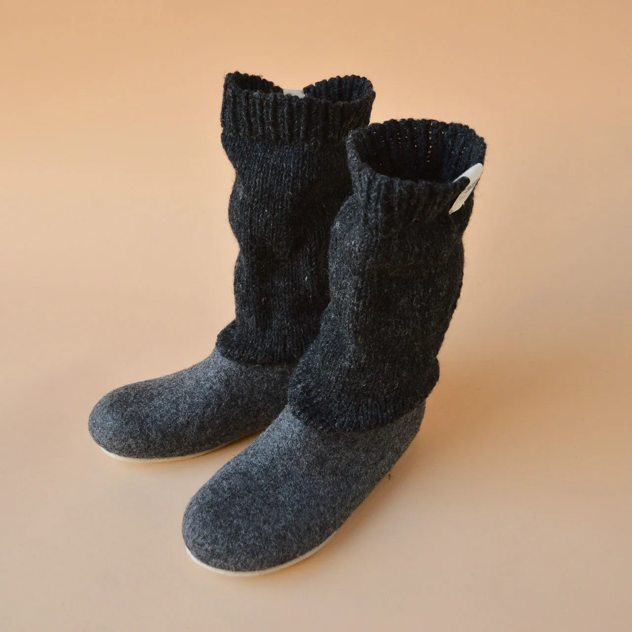 Nadia Slipper Boots - Wool Felt with Hand Knitted Cuff (Adults 36-42)