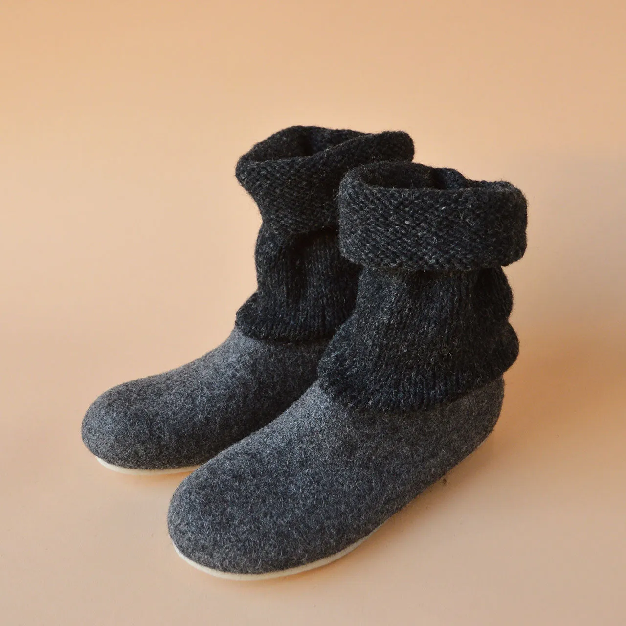 Nadia Slipper Boots - Wool Felt with Hand Knitted Cuff (Adults 36-42)