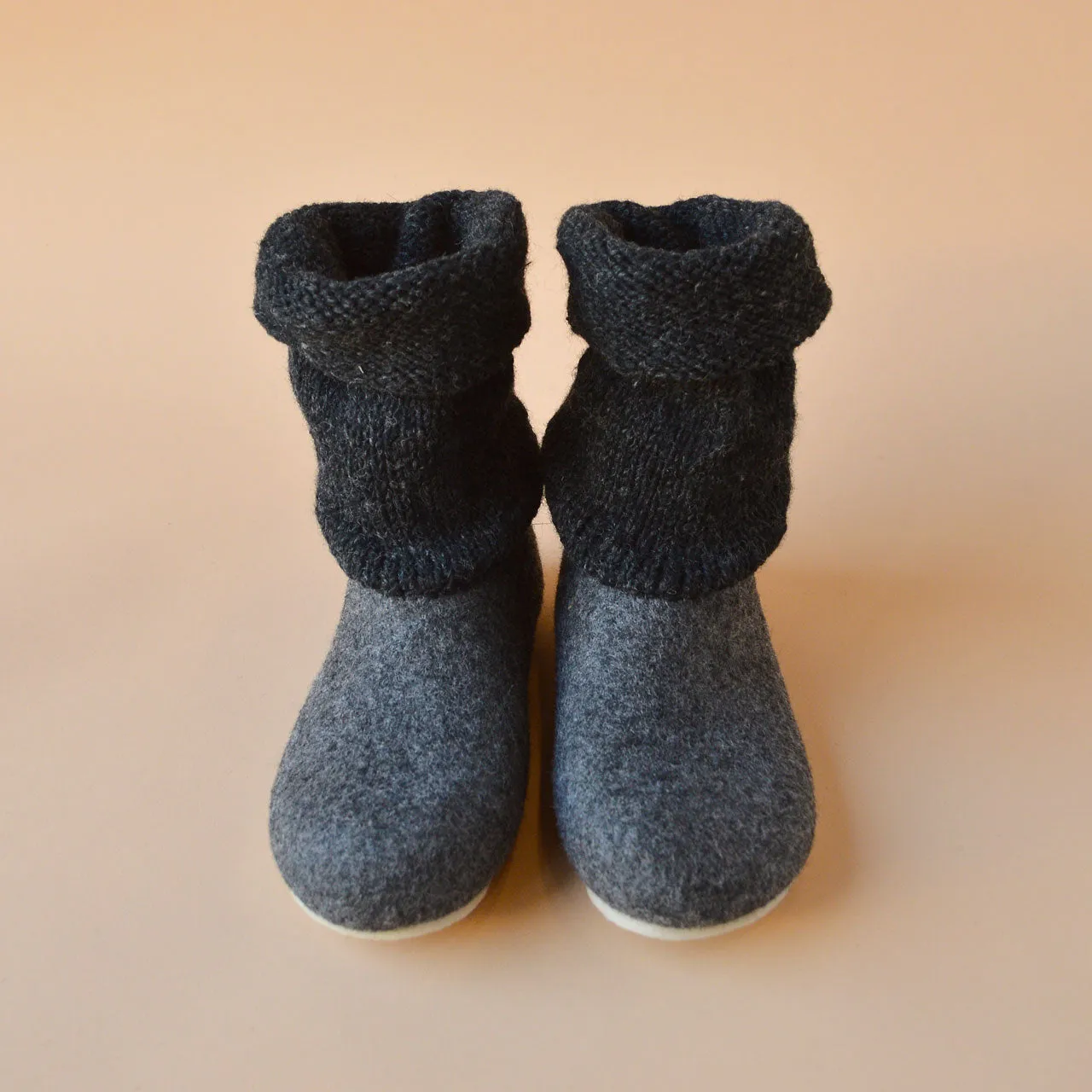 Nadia Slipper Boots - Wool Felt with Hand Knitted Cuff (Adults 36-42)