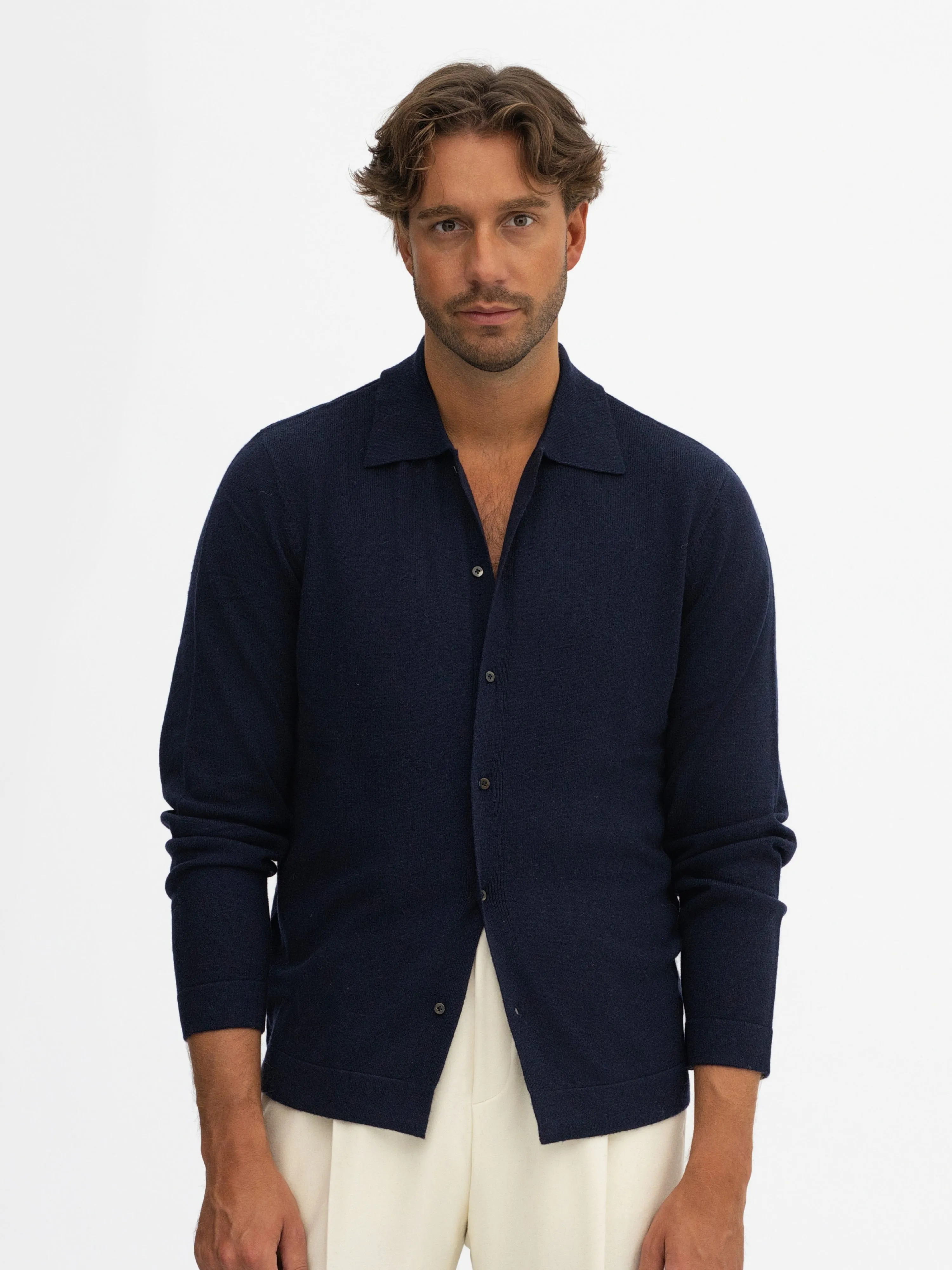 Navy Merino Wool Cashmere Cardigan