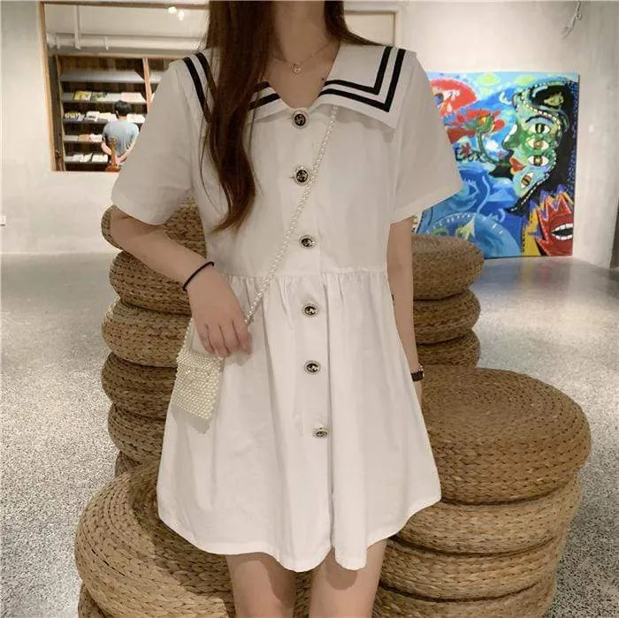 Navy Style Single-breasted Dress