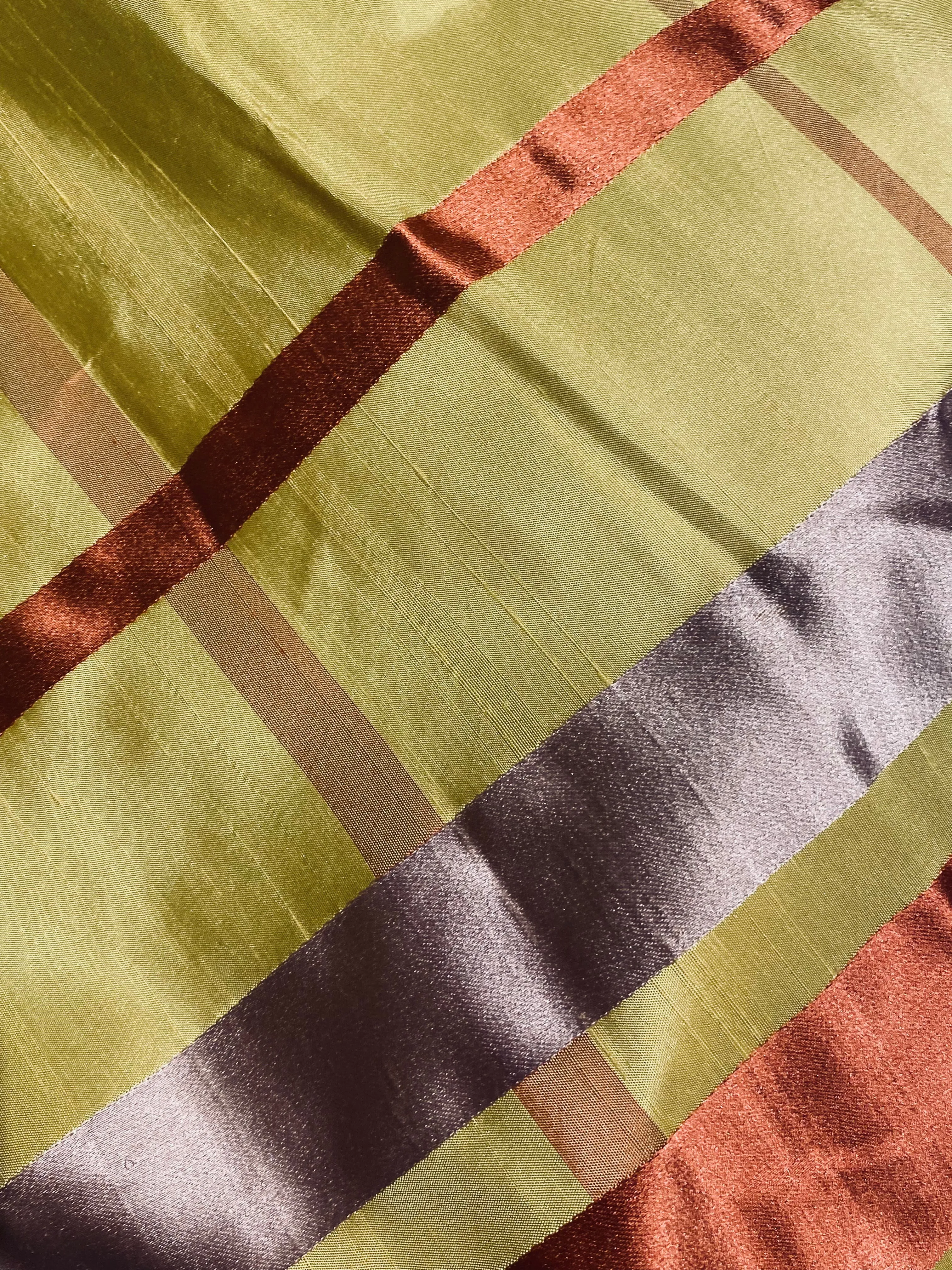 NEW Duchess Philippa 100% Silk Taffeta Plaid Tartan with Satin Ribbon Stripes in Yellow, Lavender, Pink SB_6_15