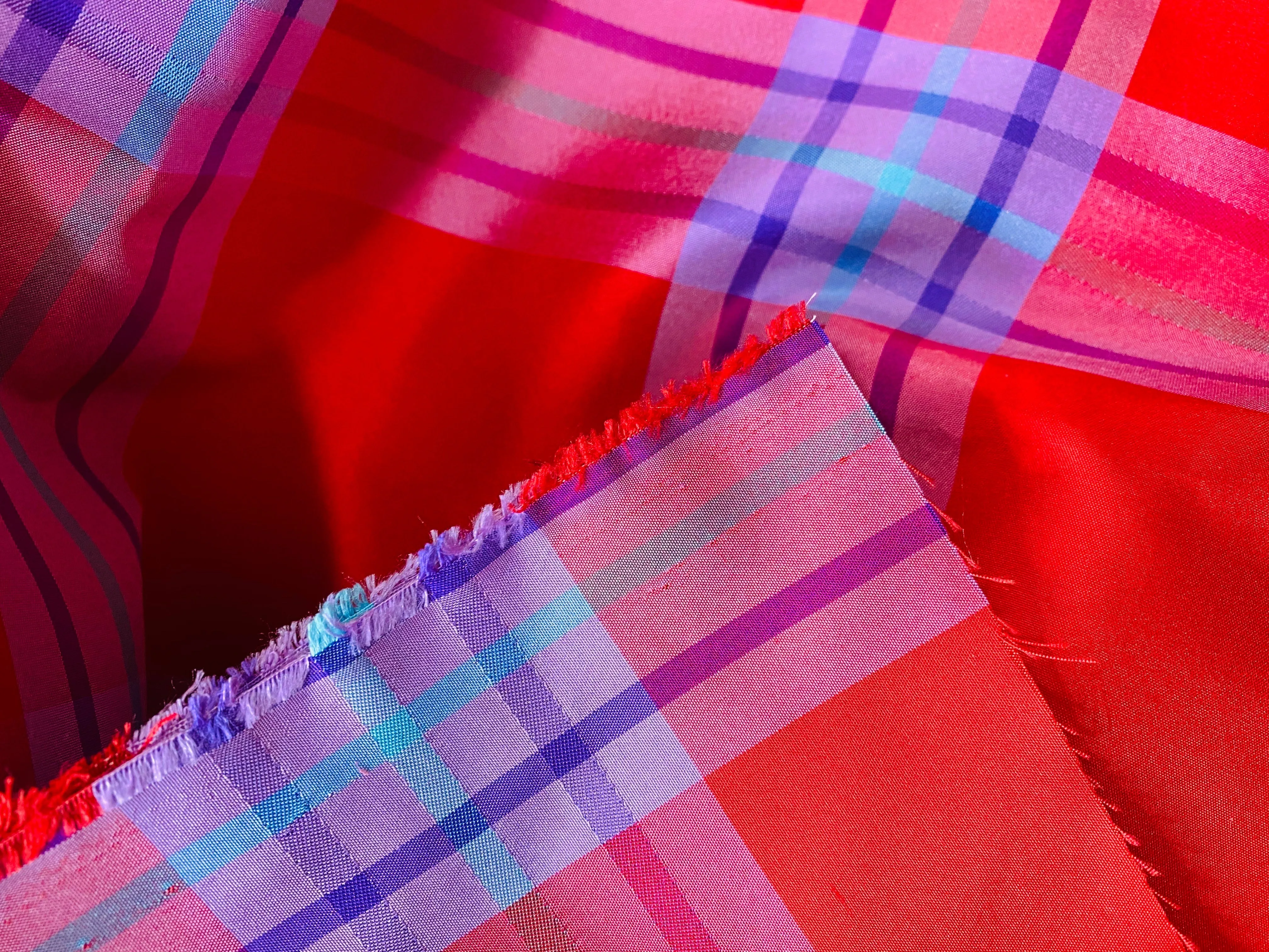 NEW Lady Alexandra 100% Silk Taffeta Red and Purple Plaid Tartan Fabric