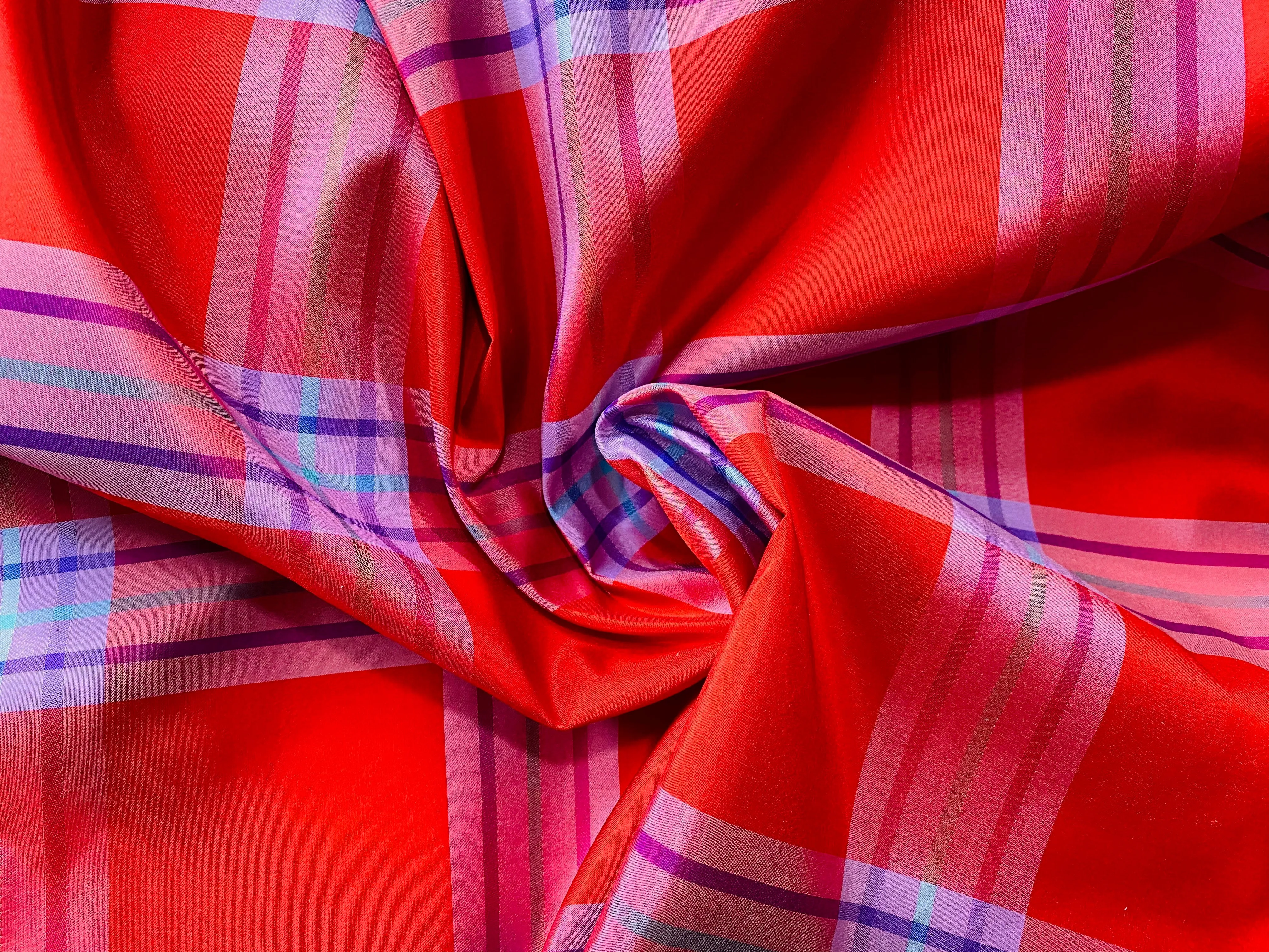 NEW Lady Alexandra 100% Silk Taffeta Red and Purple Plaid Tartan Fabric