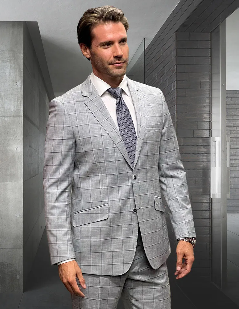 PORTS 2 PC PLAID GRAY MODERN FIT SUIT