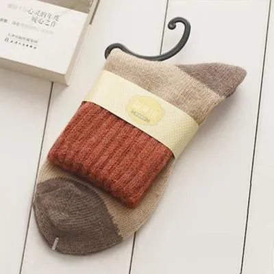 Retro Thick Women Socks Wool/Synthetic Blend Reinforced Heel/Toe