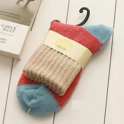 Retro Thick Women Socks Wool/Synthetic Blend Reinforced Heel/Toe